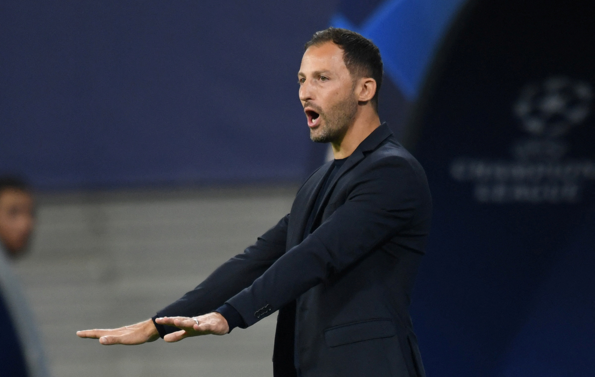 FILE PHOTO: Soccer Football - Champions League - Group F - RB Leipzig v Shakhtar Donetsk - Red Bull Arena, Leipzig, Germany - September 6, 2022 RB Leipzig coach Domenico Tedesco reacts REUTERS