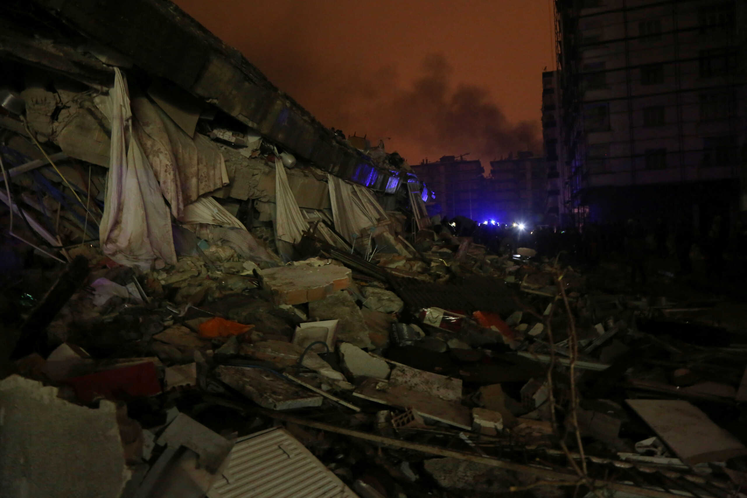 A collapsed building is seen after an earthquake in Diyarbakir, Turkey February 6, 2023. REUTERS