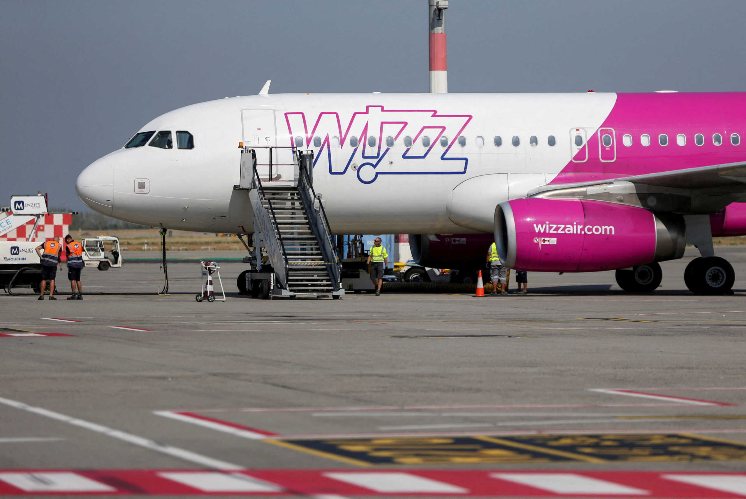 FILE PHOTO: Wizz Air's aircraft is parked on the tarmac at Ferenc Liszt International Airport in Budapest, Hungary, August 18, 2022. REUTERS