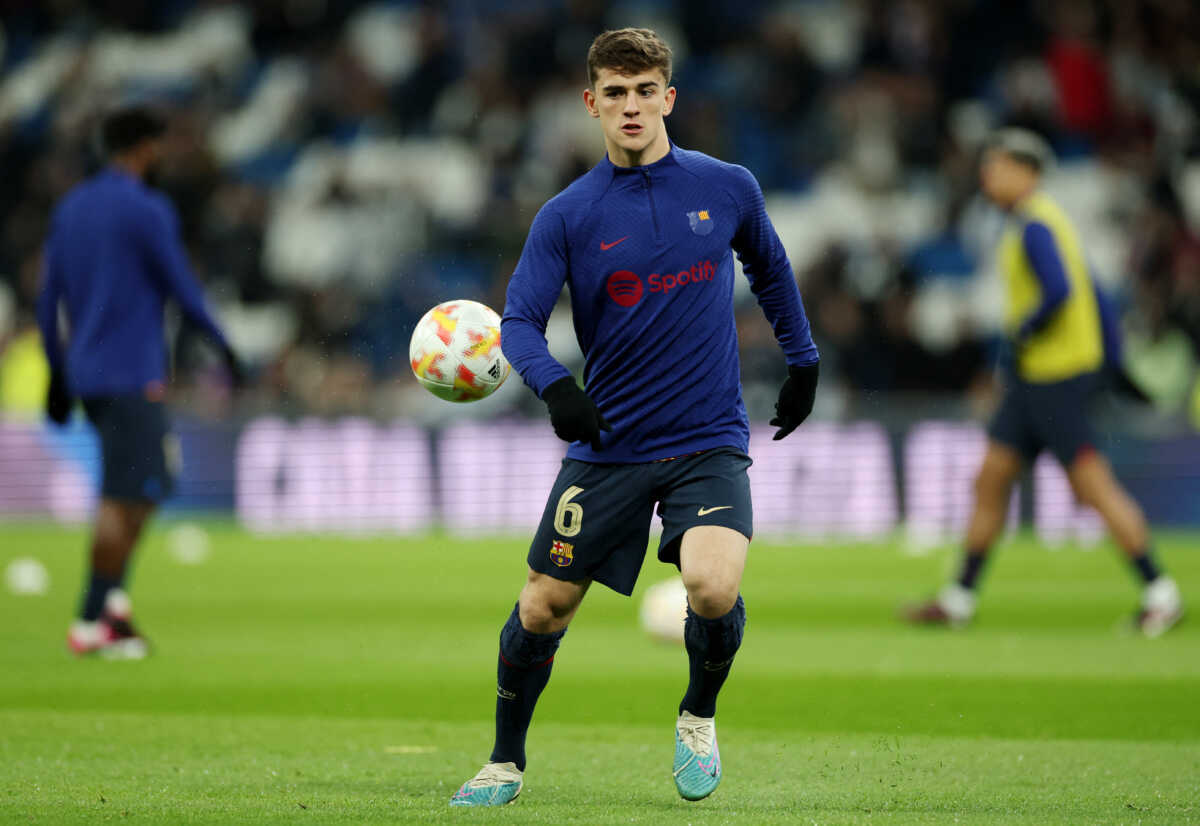 Soccer Football - Copa del Rey - Semi Final - First Leg - Real Madrid v FC Barcelona - Santiago Bernabeu, Madrid, Spain - March 2, 2023 FC Barcelona's Gavi during the warm up before the match REUTERS