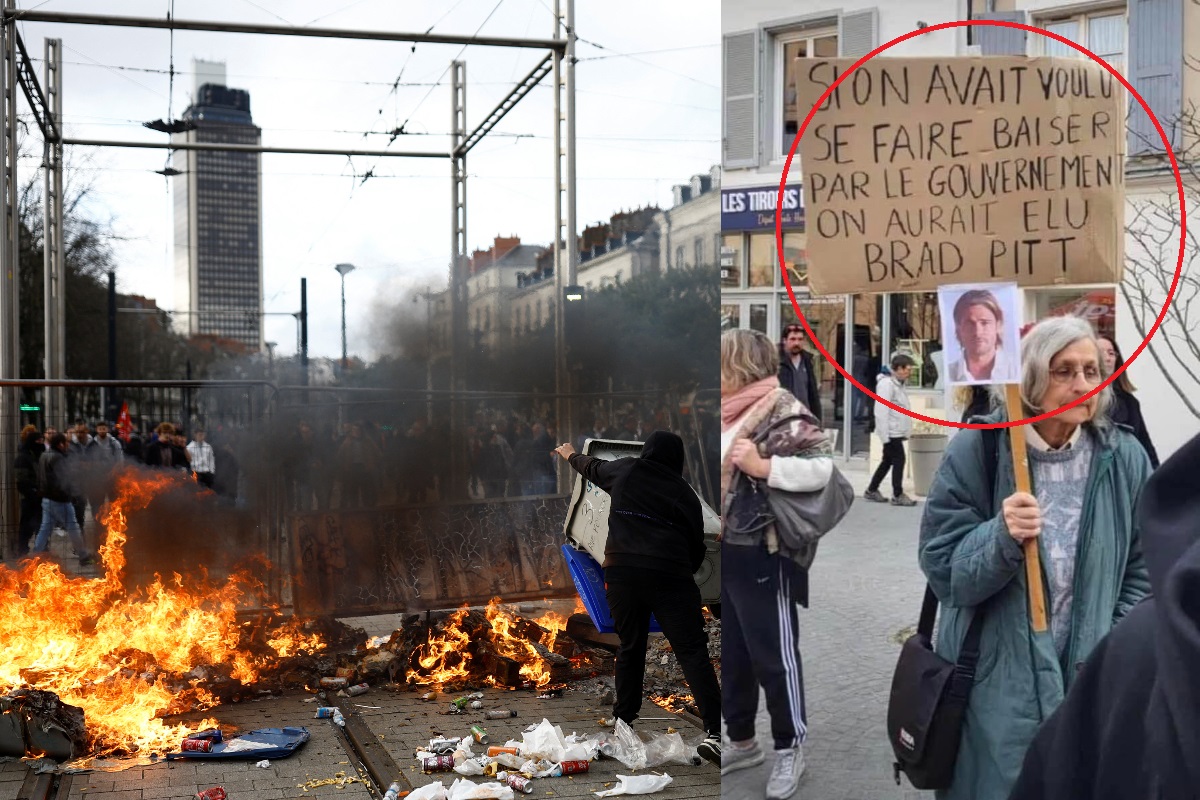 Γαλλία – Ηλικιωμένη κατέβηκε σε διαδήλωση με πλακάτ που έγραφε: «Αν θέλαμε να μας γ@@@@ει η κυβέρνηση, θα είχαμε ψηφίσει τον Μπραντ Πιτ»