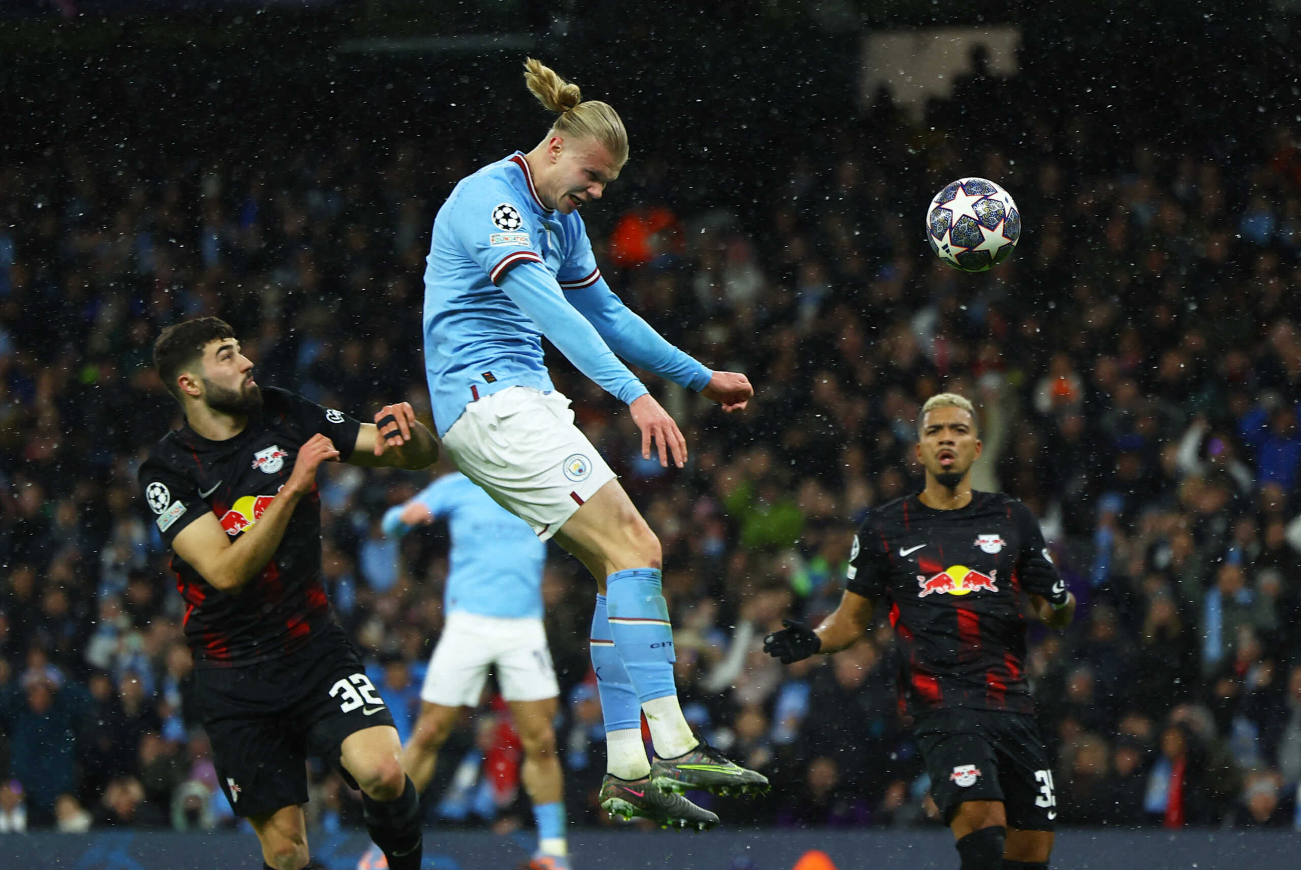 Soccer Football - Champions League - Round of 16 - Second Leg - Manchester City v RB Leipzig - Etihad Stadium, Manchester, Britain - March 14, 2023 Manchester City's Erling Braut Haaland scores their second goal REUTERS