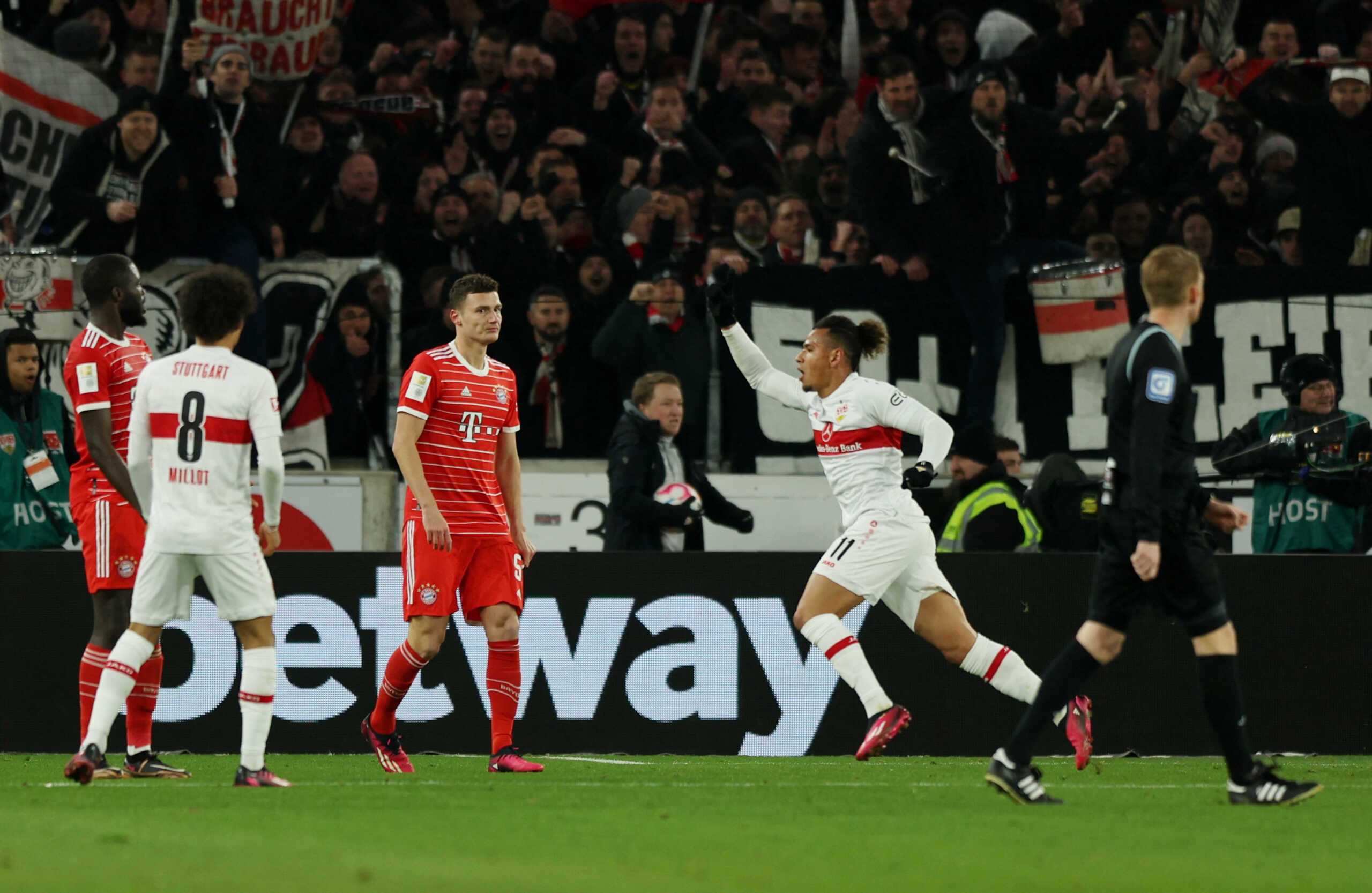 Soccer Football - Bundesliga - VfB Stuttgart v Bayern Munich - Mercedes-Benz Arena, Stuttgart, Germany - March 4, 2023 VfB Stuttgart's Juan Jose Perea celebrates scoring their first goal REUTERS