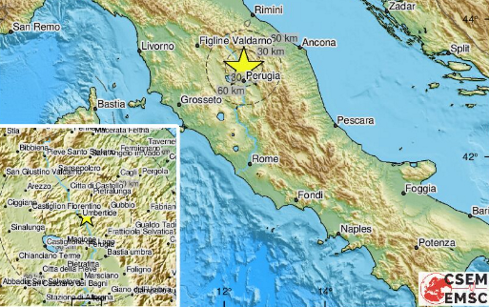 Ιταλία: Σεισμός 4,6 Ρίχτερ με επίκεντρο την Περούτζια – 10 χιλιόμετρα εστιακό βάθος