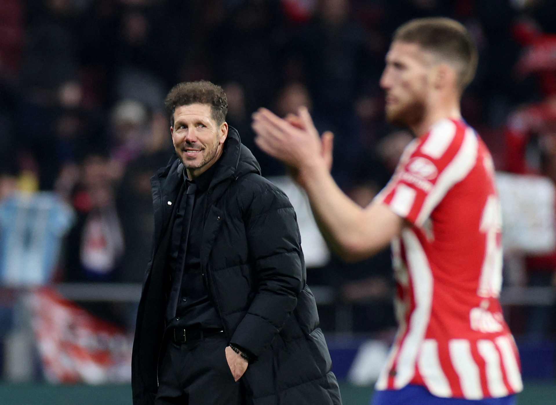 Soccer Football - LaLiga - Atletico Madrid v Sevilla - Metropolitano, Madrid, Spain - March 4, 2023  Atletico Madrid coach Diego Simeone celebrates after the match REUTERS