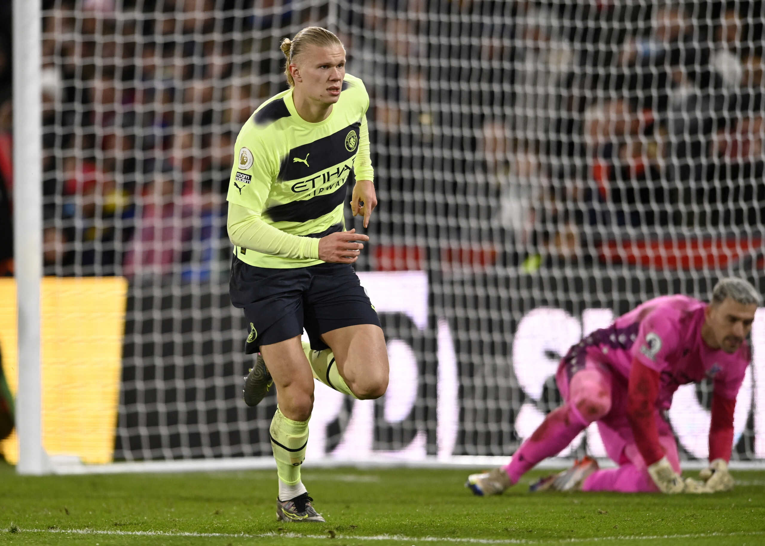 Soccer Football - Premier League - Crystal Palace v Manchester City - Selhurst Park, London, Britain - March 11, 2023 Manchester City's Erling Braut Haaland celebrates scoring their first goal REUTERS