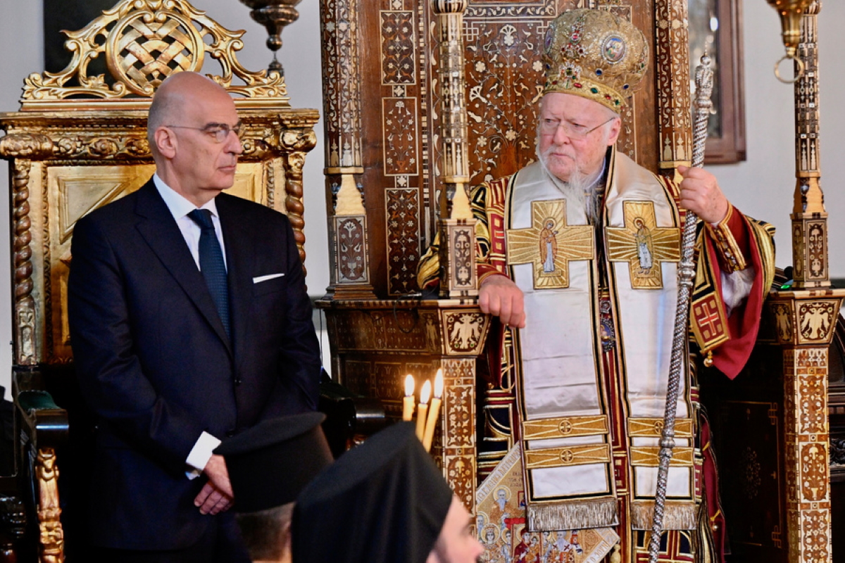 Ο Οικουμενικός Πατριάρχης Βαρθολομαίος στην Πατριαρχική και Συνοδική Θεία Λειτουργία για την Κυριακή της Ορθοδοξίας, όπου παρέστη ο υπουργός Εξωτερικών Νίκος Δένδιας, στον Πάνσεπτο Πατριαρχικό Ναό του Αγίου Γεωργίου στο Φανάρι, την Κυριακή 5 Μαρτίου 2023. ΑΠΕ-ΜΠΕ