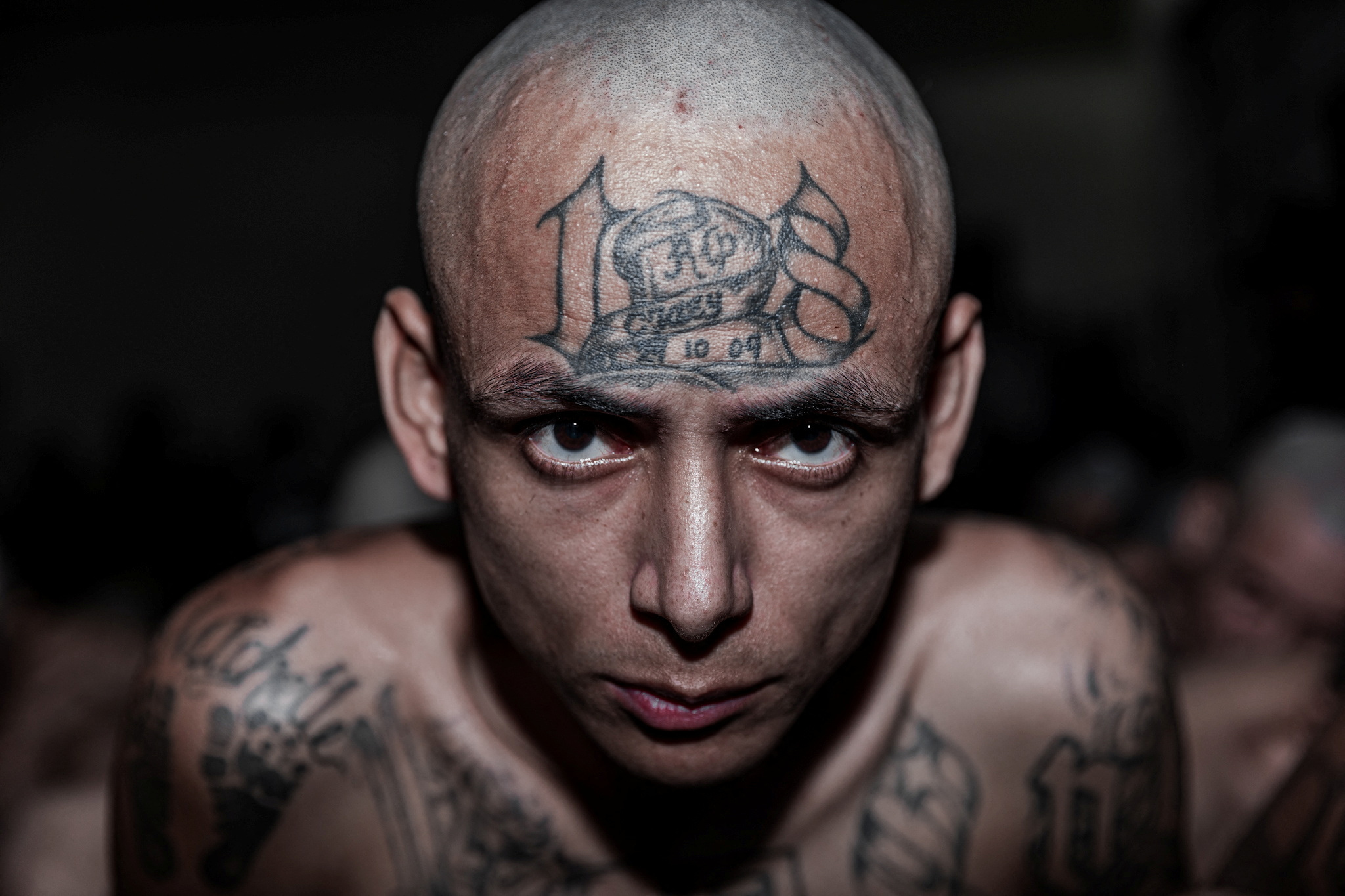 A gang member wait to be taken to their cell after 2000 gang members were transferred to the Terrorism Confinement Center, according to El Salvador's President Nayib Bukele, in Tecoluca, El Salvador, in this handout distributed to Reuters on March 15, 2023. Secretaria de Prensa de la Presidencia