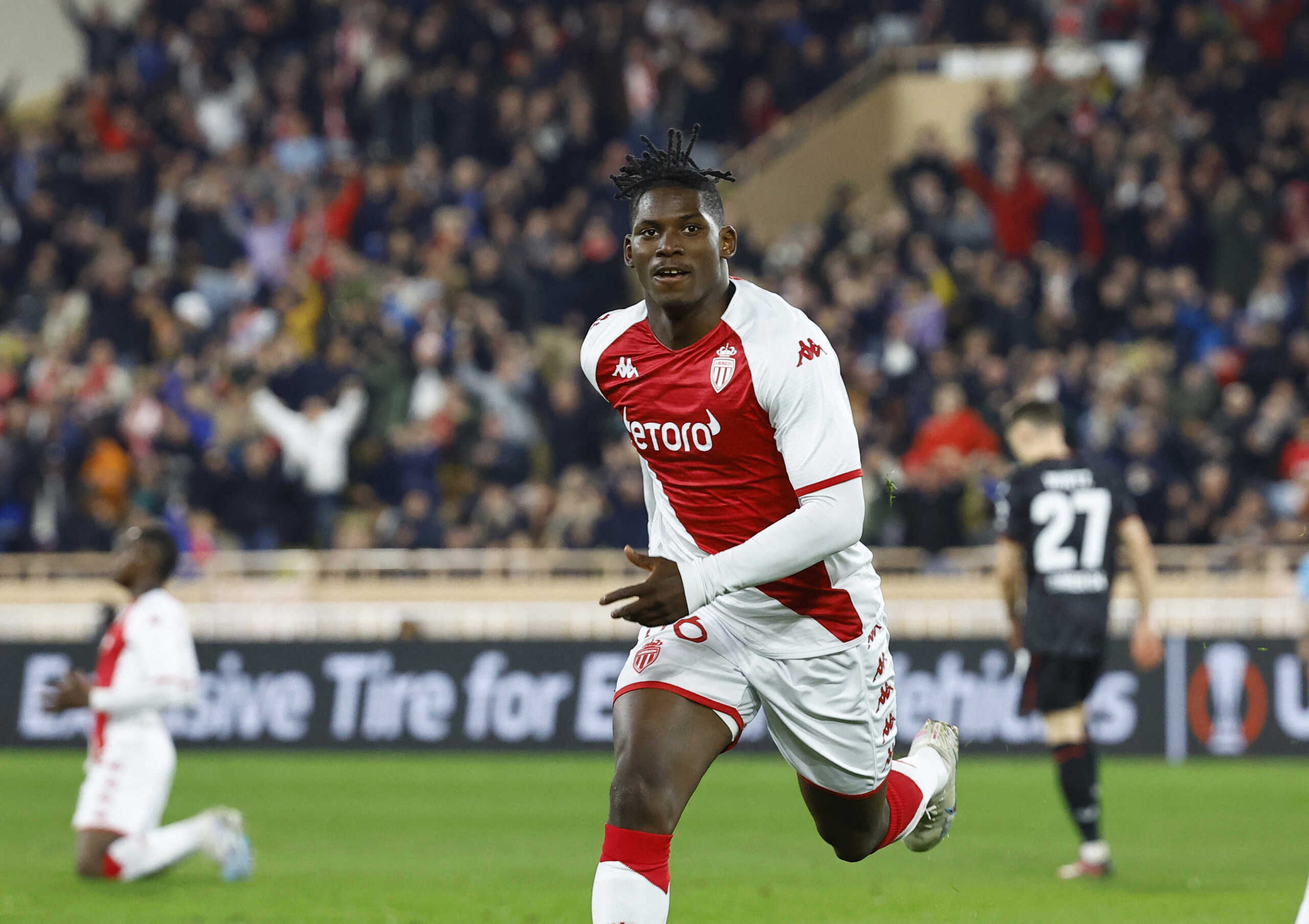 Soccer Football - Europa League - Play-Off Second Leg - AS Monaco v Bayer Leverkusen - Stade Louis II, Monaco, France - February 23, 2023 AS Monaco's Breel Embolo celebrates scoring their second goal REUTERS