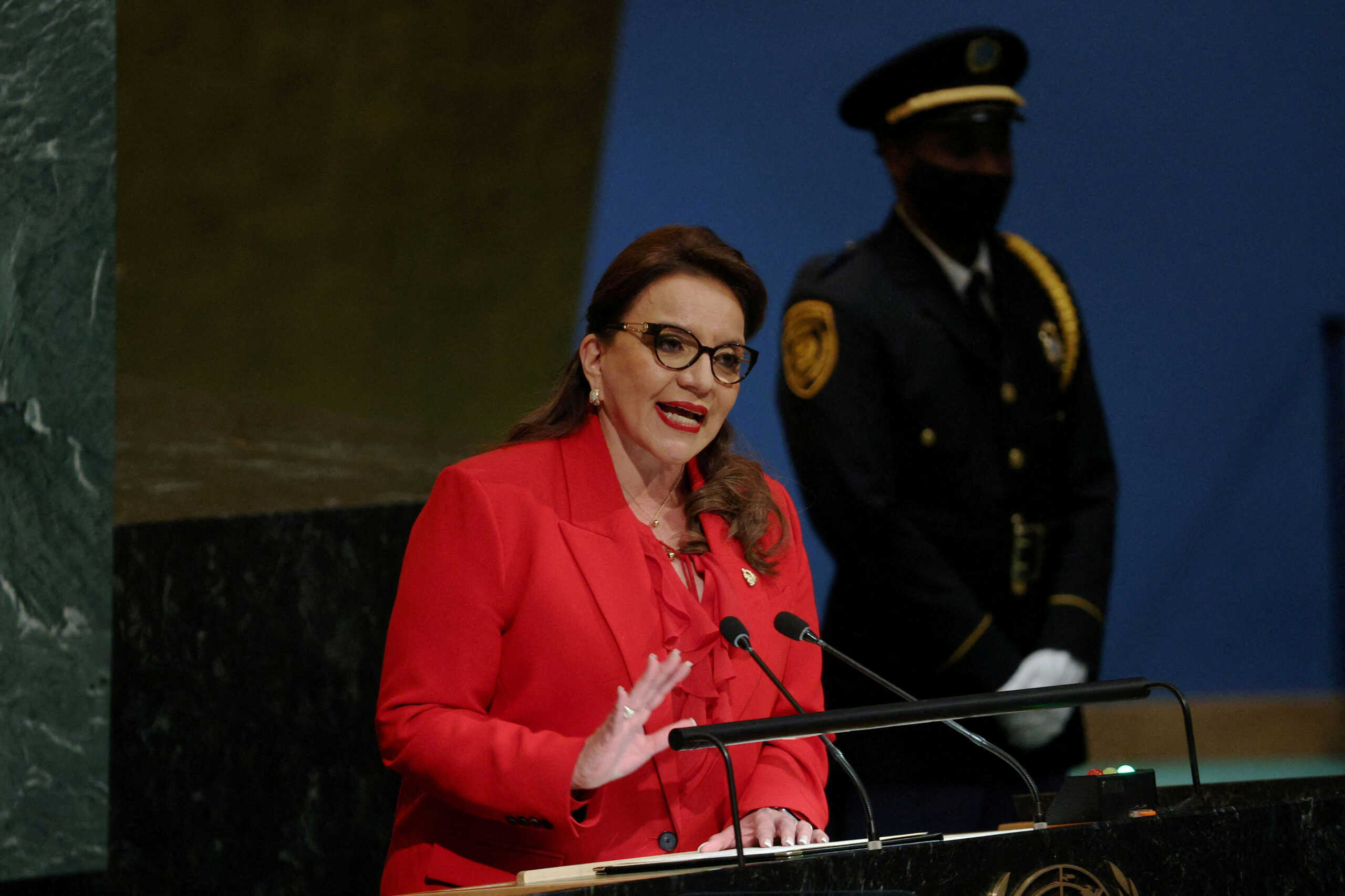 FILE PHOTO: Honduras President Iris Xiomara Castro Sarmiento addresses the 77th Session of the United Nations General Assembly at U.N. headquarters in New York, U.S., September 20, 2022. REUTERS