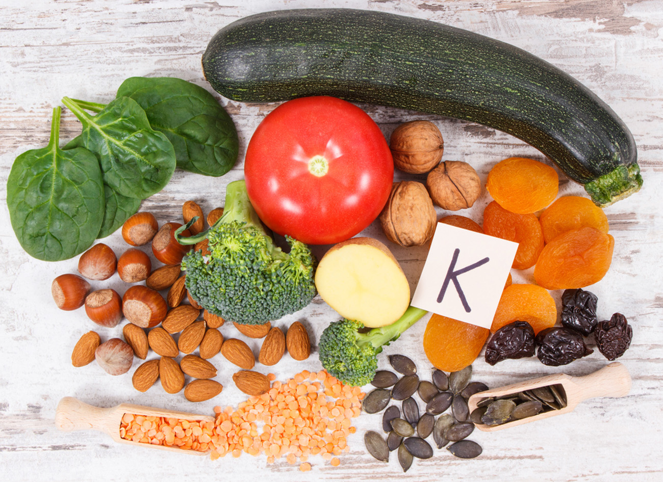 Natural ingredients or products as source potassium, vitamin K, minerals and dietary fiber, healthy nutrition concept