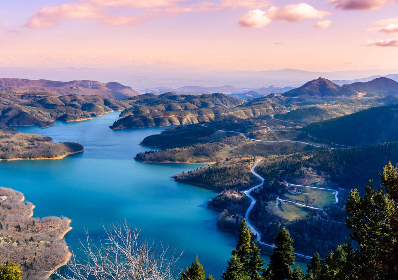 Beautiful landscape on the lake of Plastiras in central Greece.