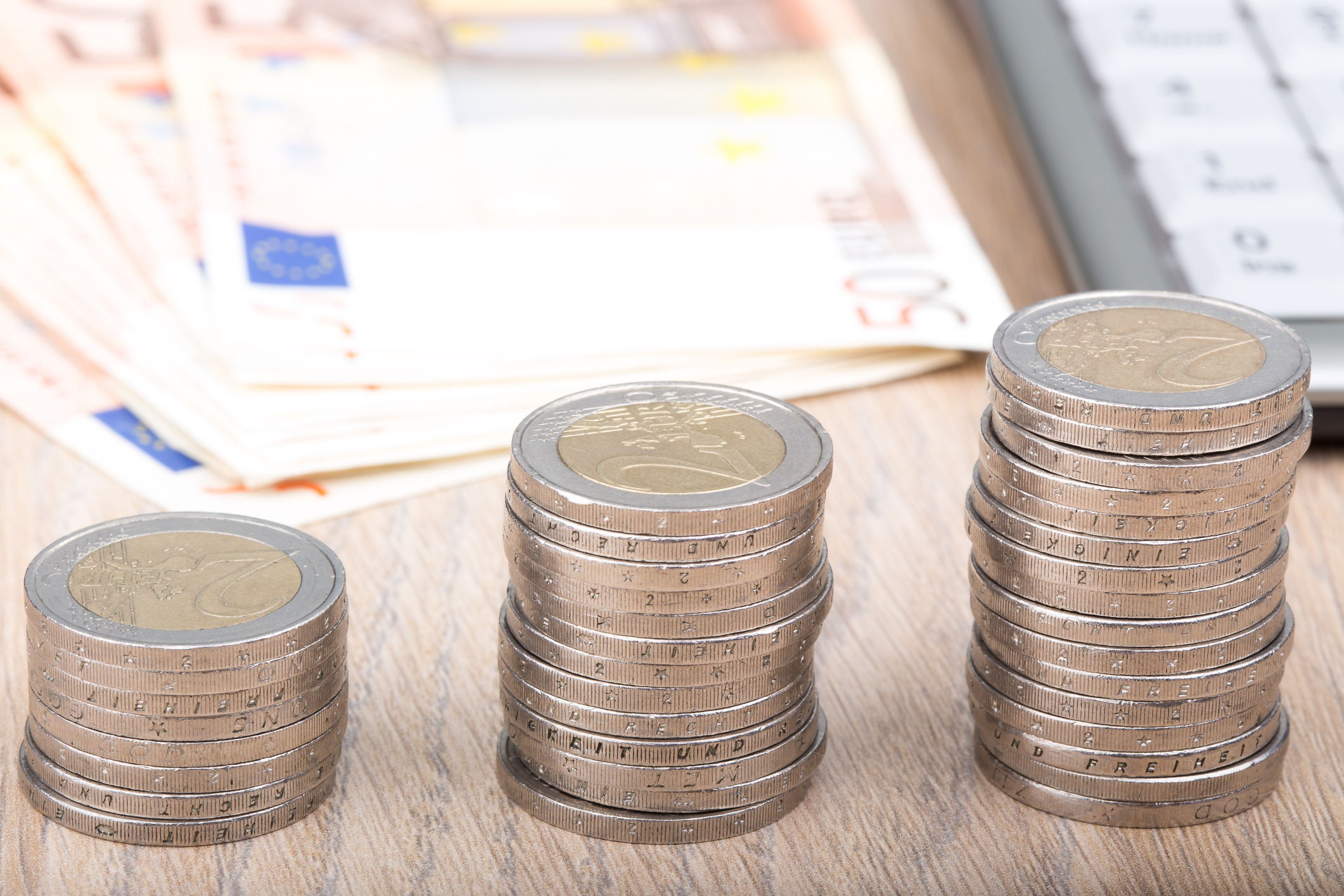 Stacks of coins increasing in size