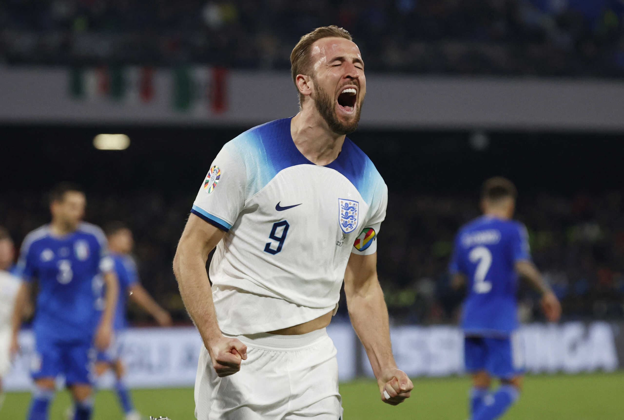 Soccer Football - UEFA Euro 2024 Qualifiers - Group C - Italy v England - Stadio Diego Armando Maradona, Naples, Italy - March 23, 2023 England's Harry Kane celebrates scoring their second goal and breaking the England goalscoring record REUTERS