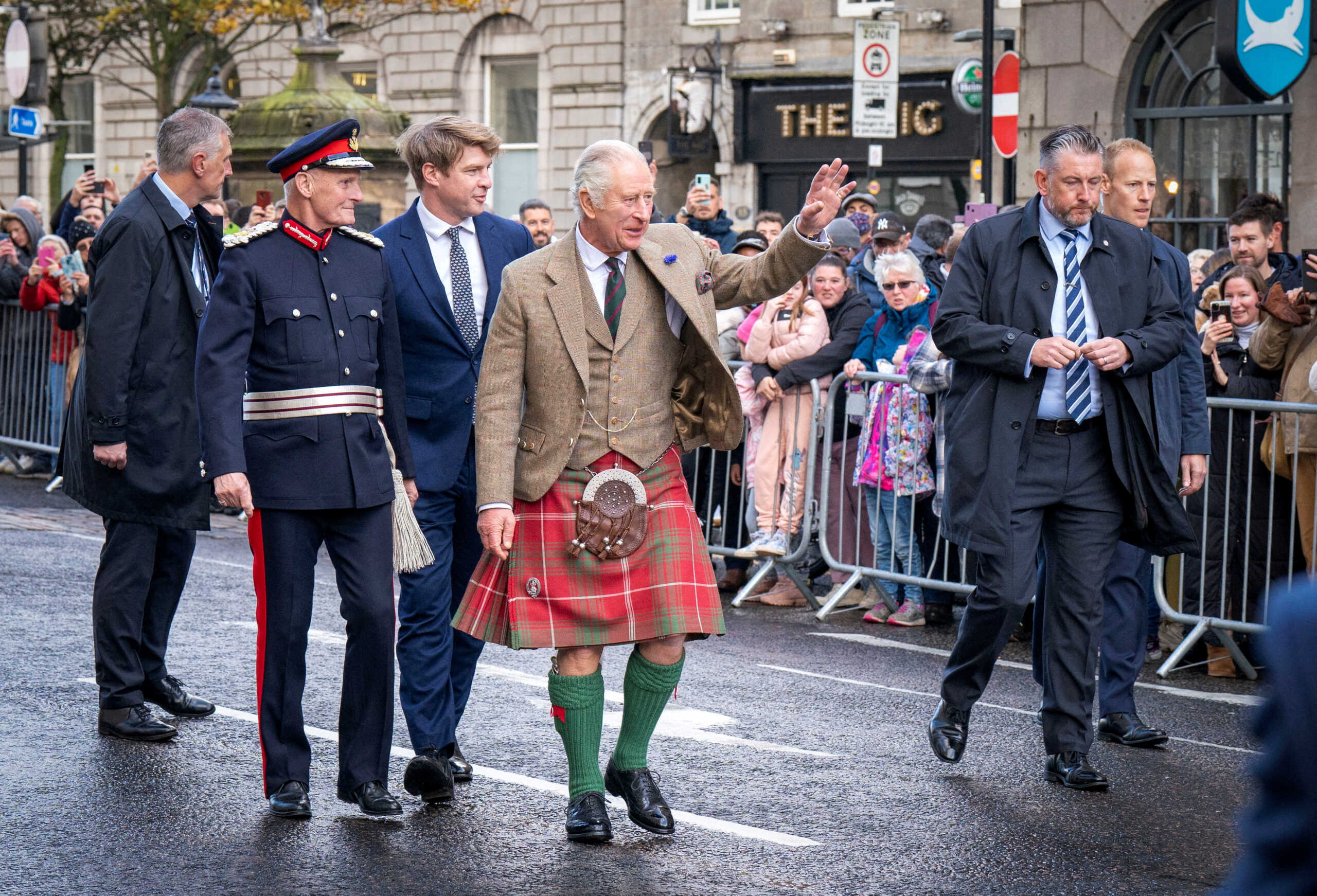 FILE PHOTO: King Charles III meets the crowds on Union Street during a visit to Aberdeen Town House  in Aberdeen, Scotland, Britain on October 17, 2022. Jane Barlow