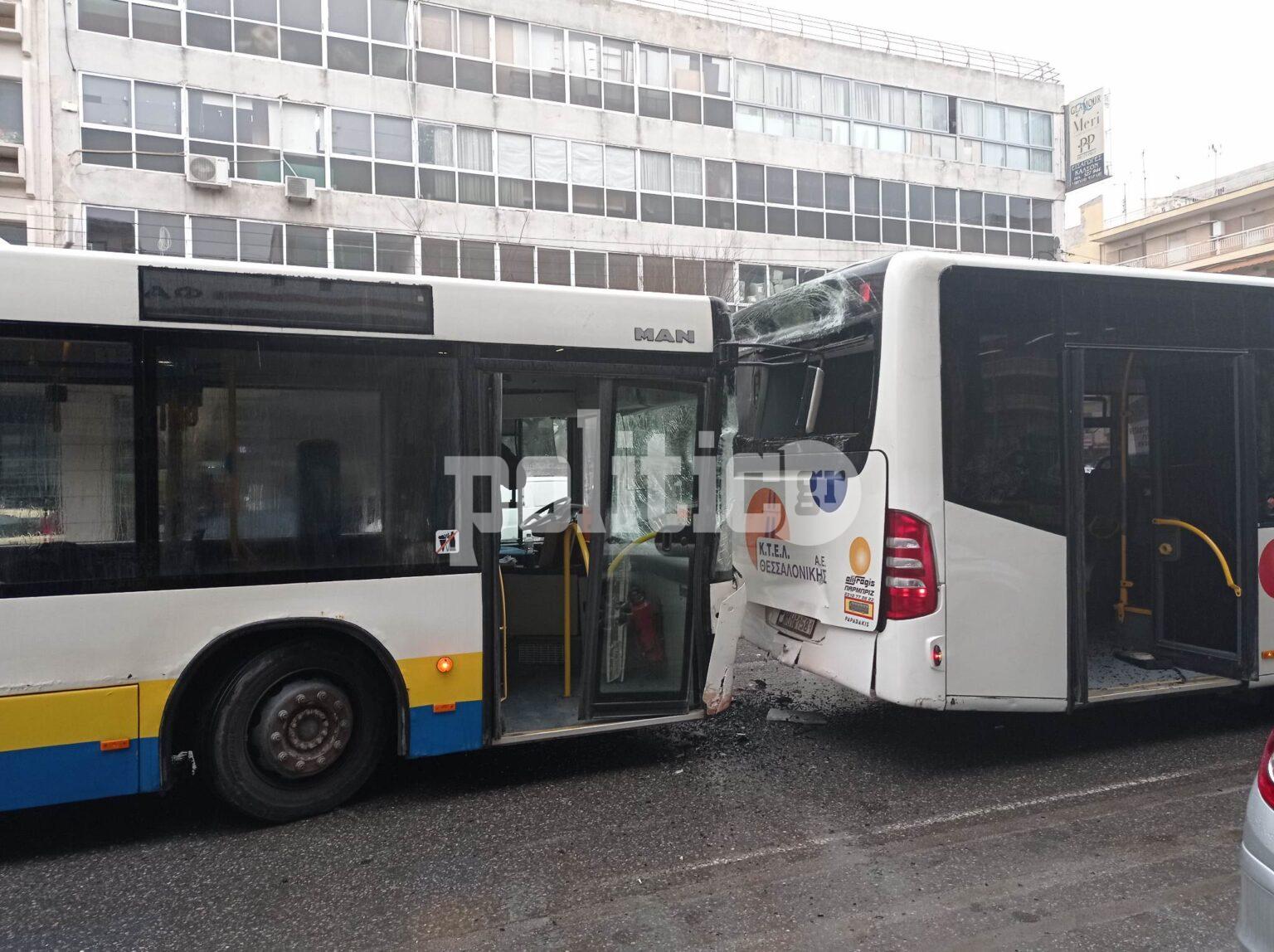 Θεσσαλονίκη: Λεωφορεία τράκαραν σε στάση – Δύο τραυματίες