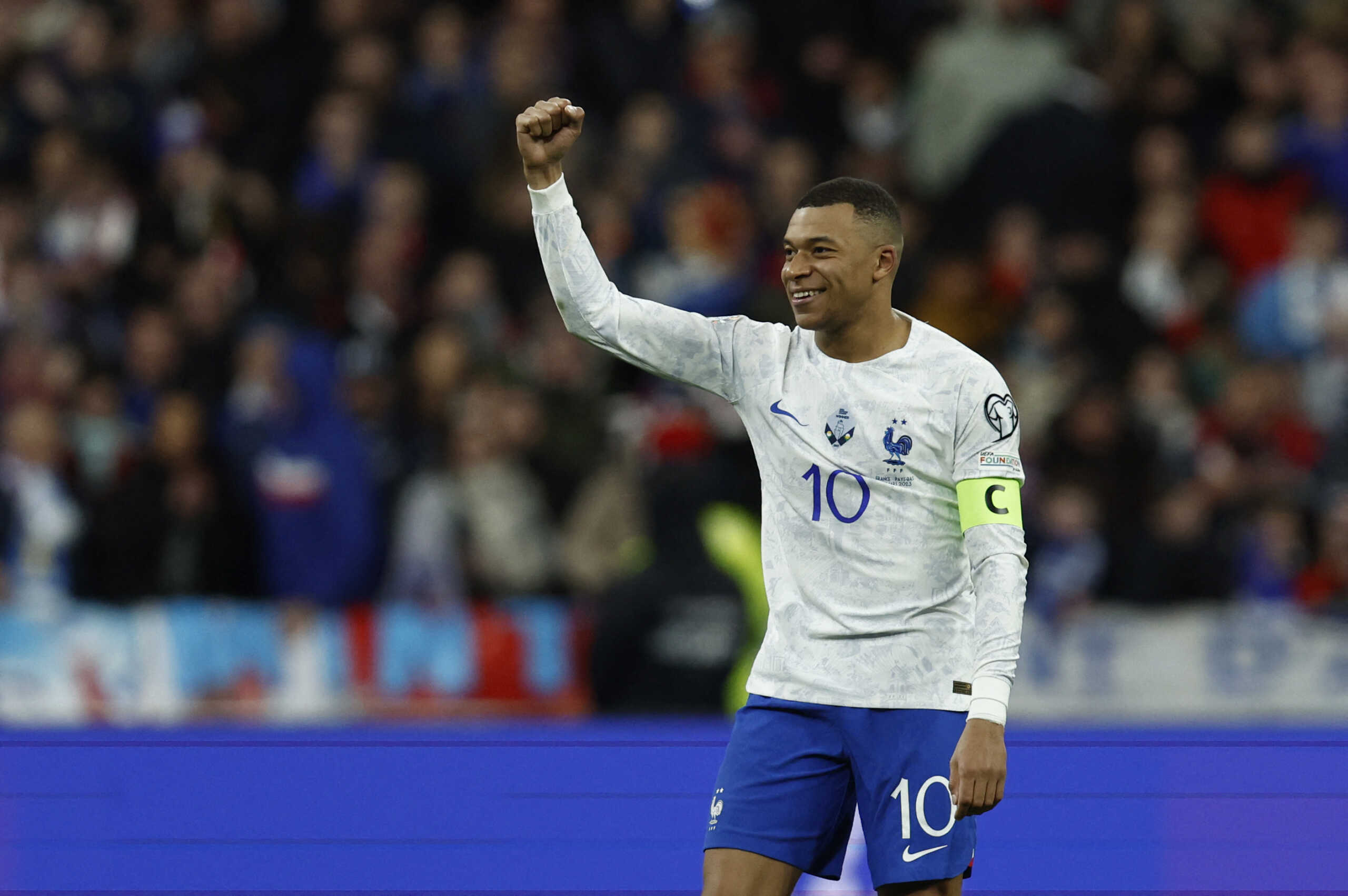 Soccer Football - UEFA Euro 2024 Qualifiers - Group B - France v Netherlands - Stade de France, Saint-Denis, France - March 24, 2023 France's Kylian Mbappe celebrates scoring their fourth goal REUTERS
