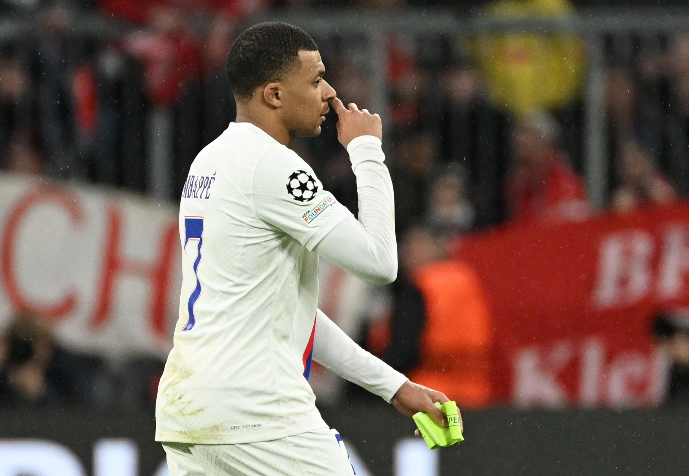 Soccer Football - Champions League - Round of 16 - Second Leg - Bayern Munich v Paris St Germain - Allianz Arena, Munich, Germany - March 8, 2023  Paris St Germain's Kylian Mbappe looks dejected after the match REUTERS