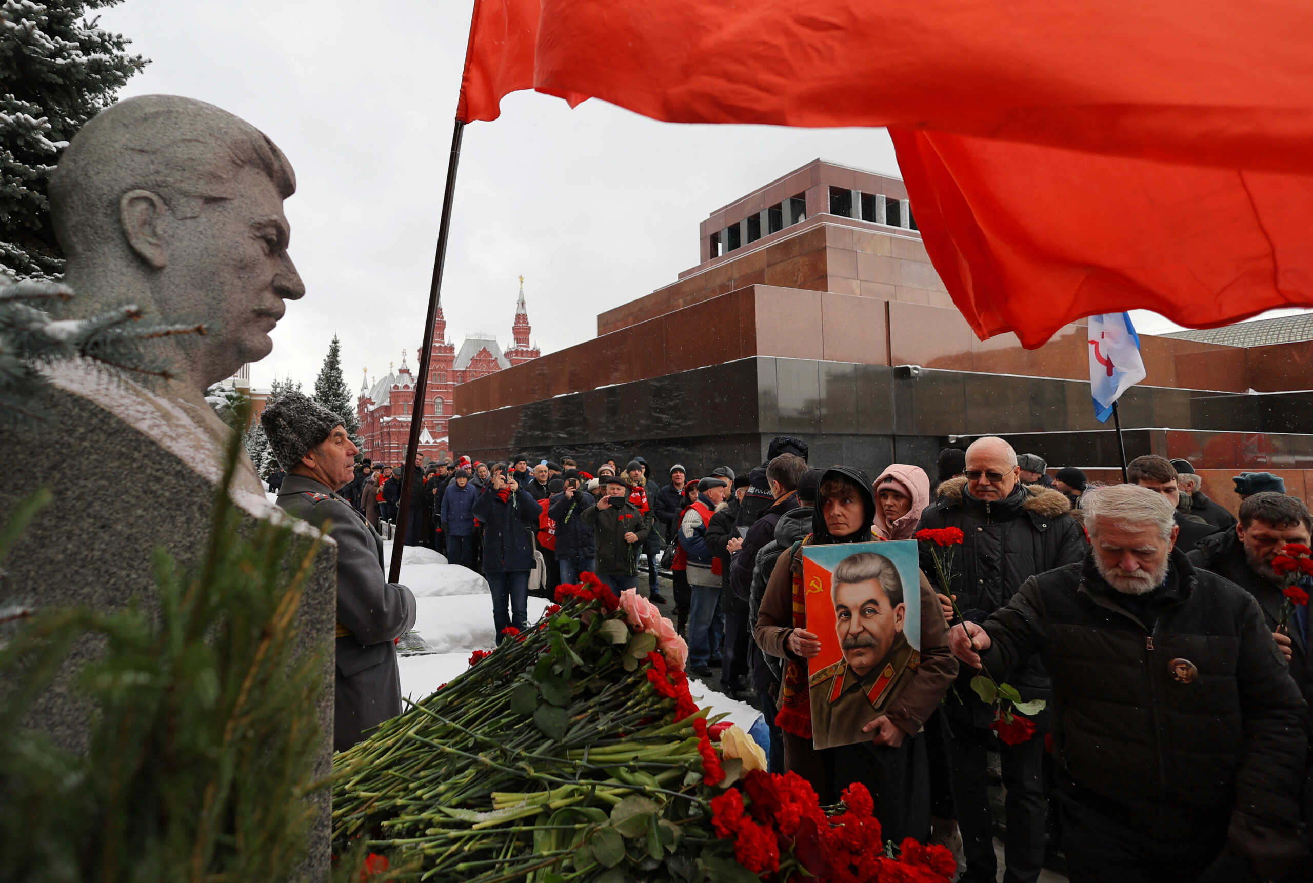 Supporters of the Russian Communist Party attend a ceremony marking the 70th anniversary of Soviet leader Josef Stalin's death, in Red Square in Moscow, Russia March 5, 2023. REUTERS