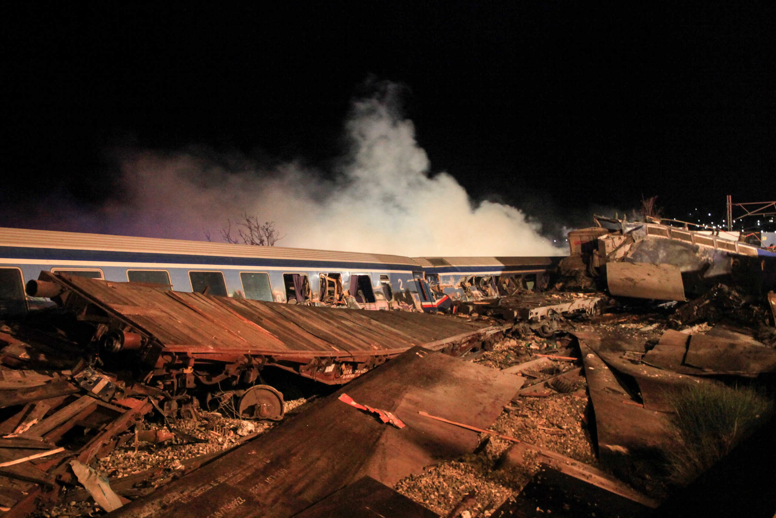 The site of a crash, where two trains collided, is seen near the city of Larissa, Greece, March 1, 2023. REUTERS