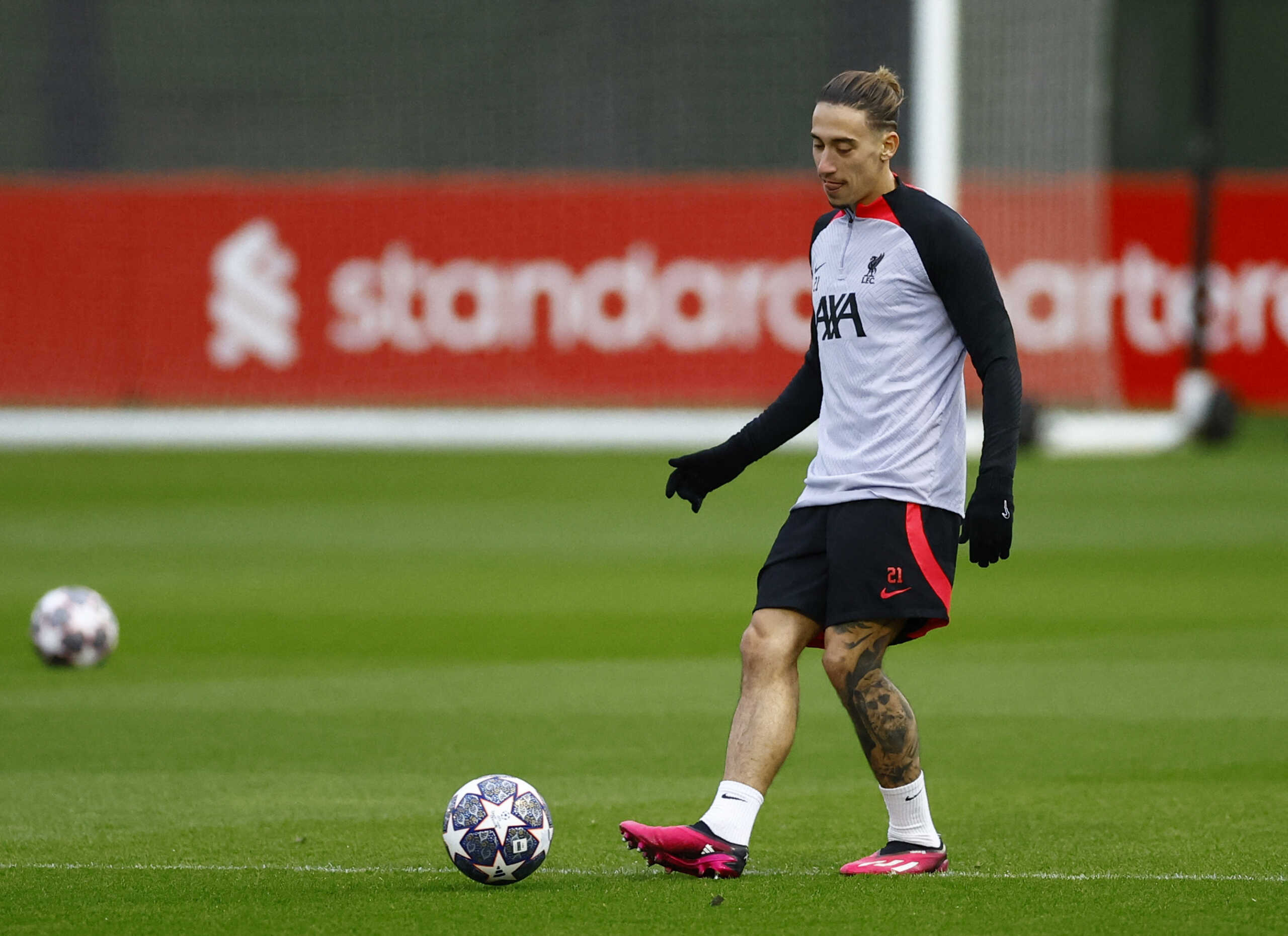 Soccer Football - Champions League - Liverpool Training - AXA Training Centre, Liverpool, Britain - February 20, 2023 Liverpool's Kostas Tsimikas during training Action Images via Reuters