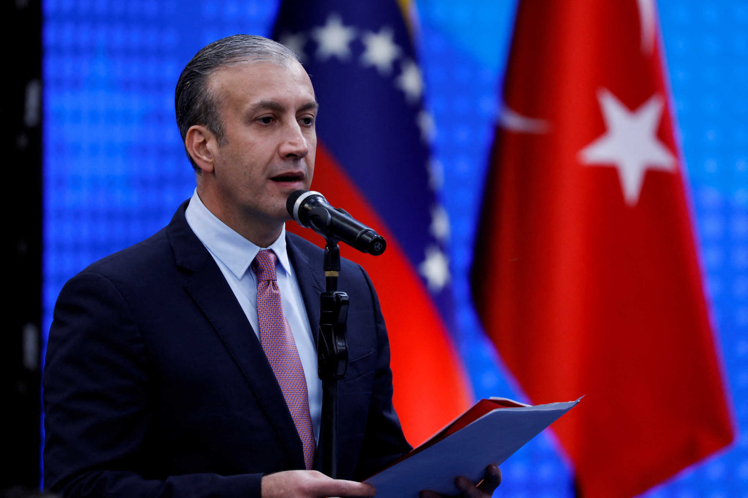 FILE PHOTO: Venezuelan Oil Minister Tareck El Aissami speaks during the Venezuela-Turkey Binational meeting at the Miraflores Palace, in Caracas, Venezuela January 24, 2023. REUTERS