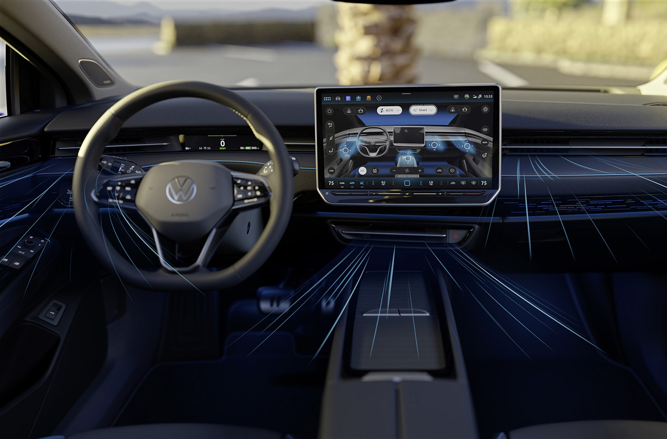 The smart air vents are controlled electronically and move dynamically to distribute the air quickly throughout the interior.