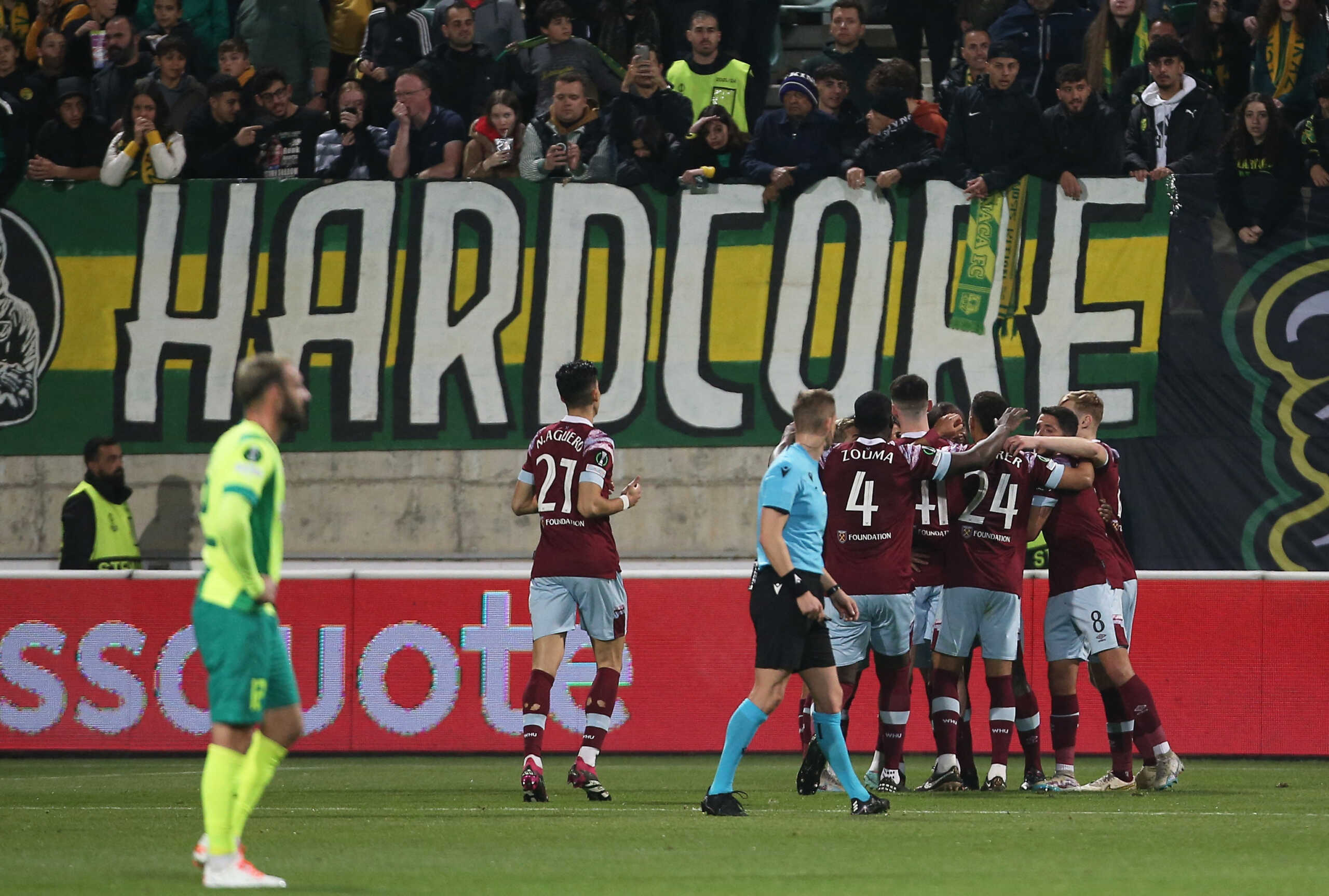 Soccer Football - Europa Conference League - Round of 16 - First Leg - AEK Larnaca v West Ham United - AEK Arena, Larnaca, Cyprus - March 9, 2023 West Ham United's Michail Antonio celebrates scoring their first goal with teammates REUTERS
