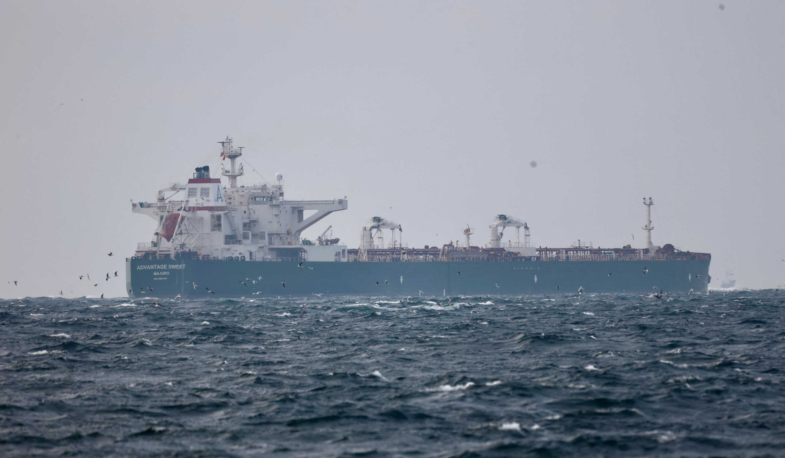 Marshall Islands-flagged oil tanker Advantage Sweet, which, according to Refinitiv ship tracking data, is a Suezmax crude tanker which had been chartered by oil major Chevron and had last docked in Kuwait, sails at Marmara sea near Istanbul, Turkey January 10, 2023. REUTERS