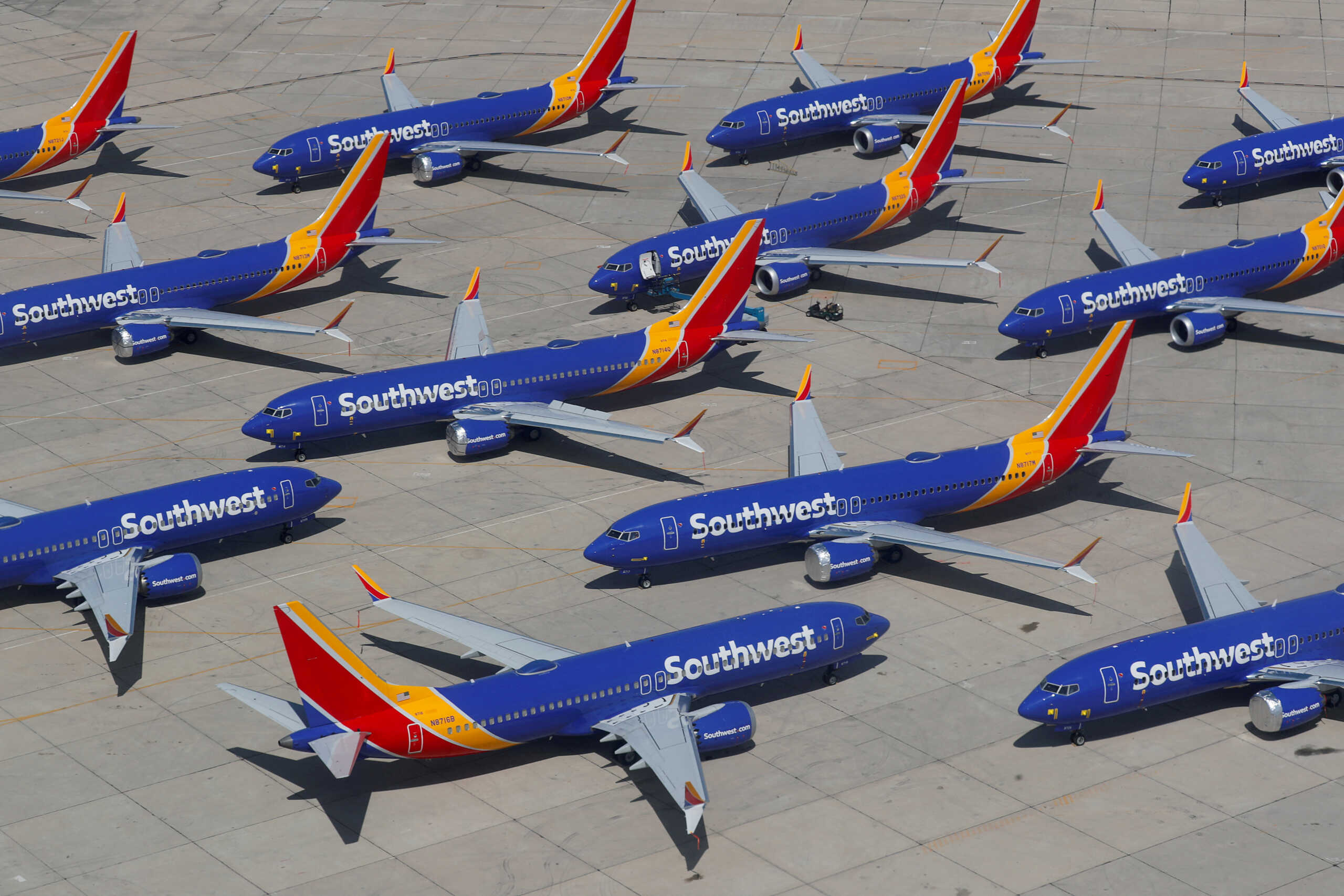 FILE PHOTO: Grounded Southwest Airlines Boeing 737 MAX 8 aircraft are shown parked at Victorville Airport in Victorville, California, U.S., March 26, 2019.  REUTERS