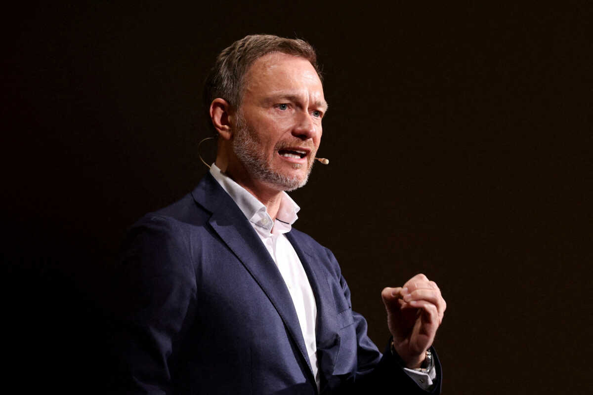 FILE PHOTO: German Finance Minister and Free Democratic Party (FDP) leader Christian Lindner speaks during the traditional Ash Wednesday meeting in Dingolfing, Germany, February 22, 2023. REUTERS