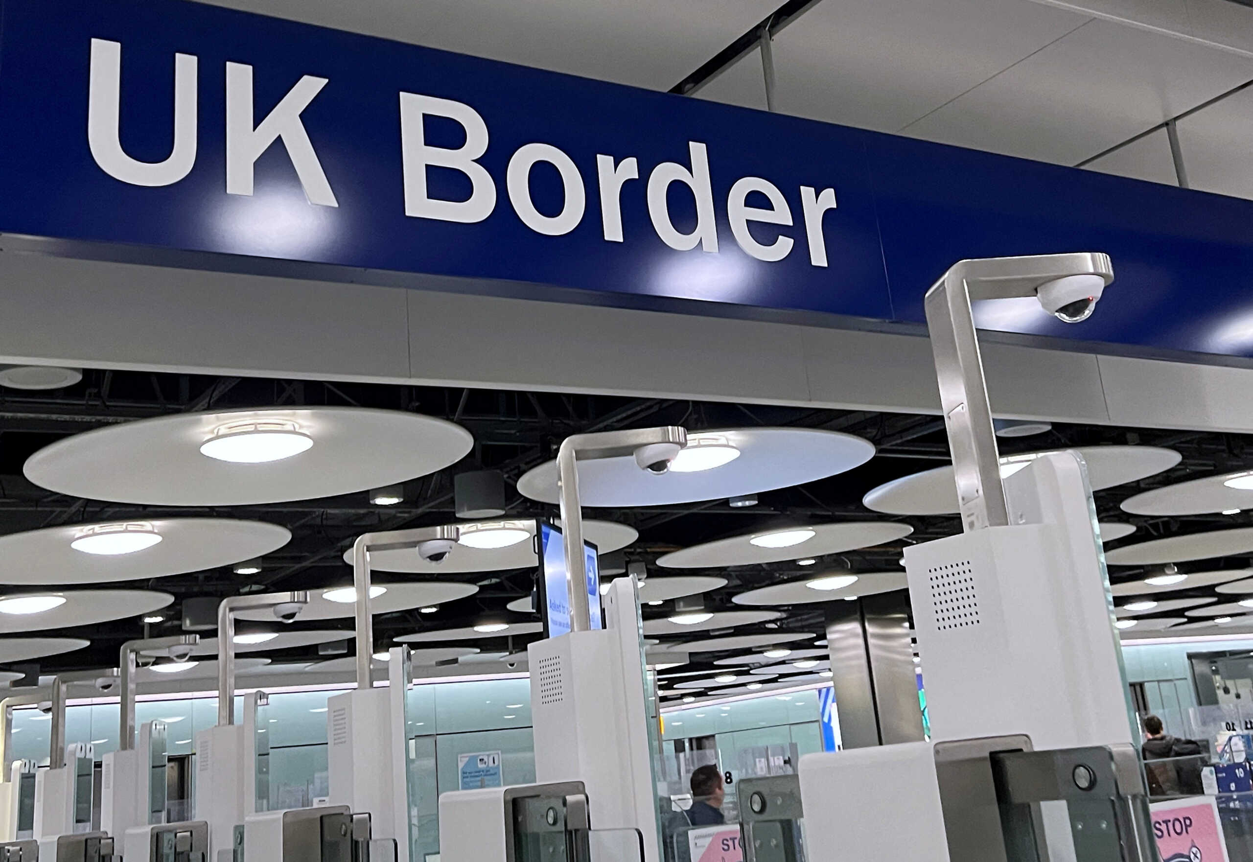 A sign is seen at the arrivals passport control area of Terminal 5, at Heathrow Airport, London, Britain, March 23, 2023. REUTERS