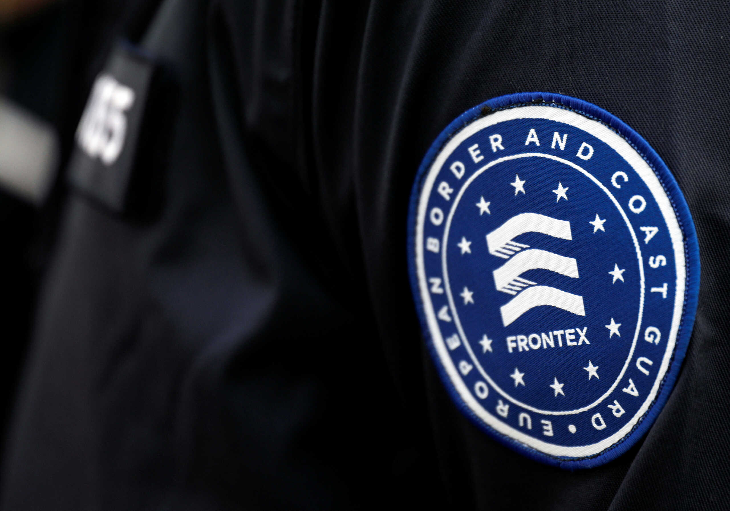 A member of the European border and costal guard FRONTEX is seen during the ceremony for the official start of the joint border control with Macedonian police in Skopje April 20, 2023. REUTERS