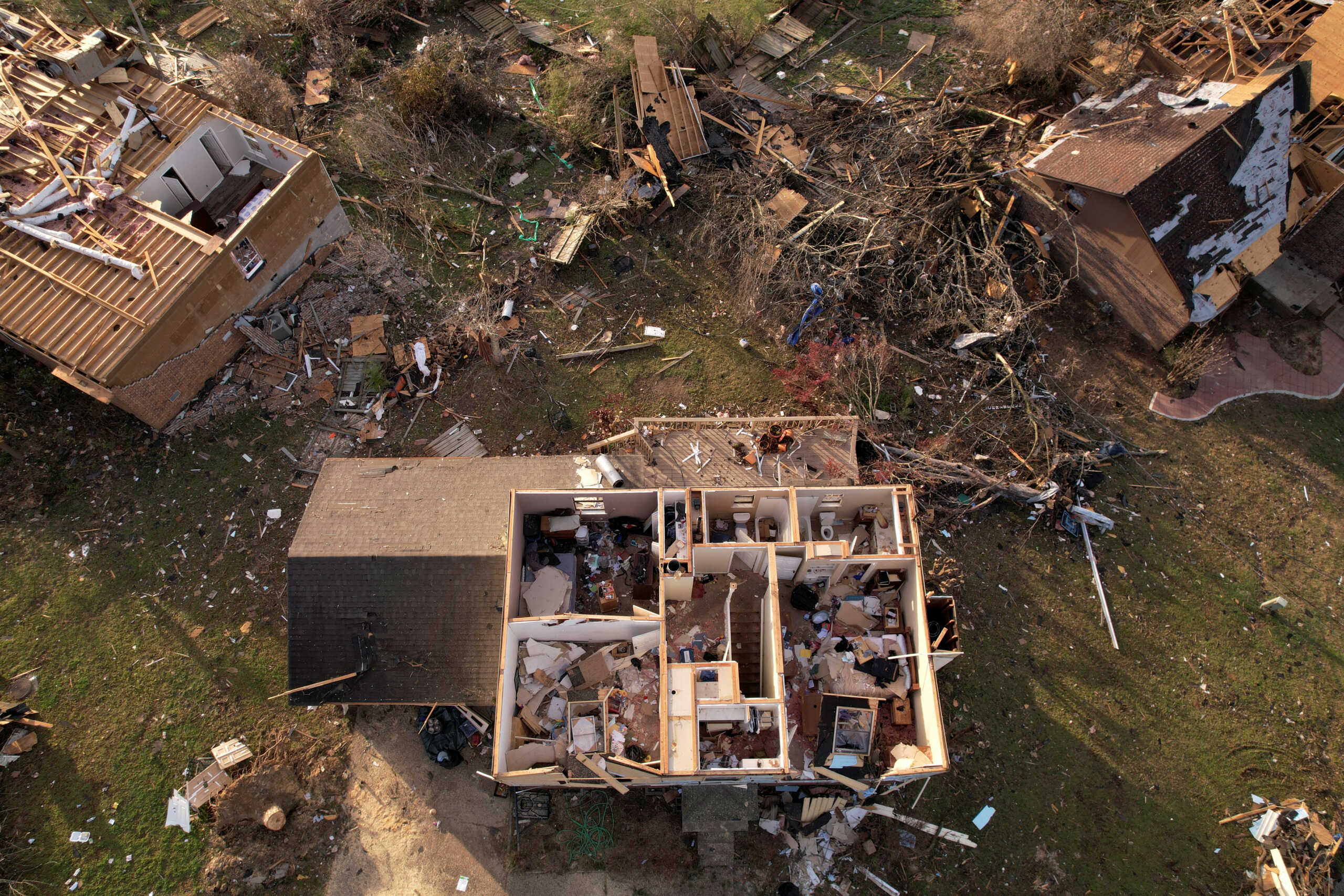An aerial view of destroyed homes in the aftermath of a tornado, after a monster storm system tore through the South and Midwest on Friday in Little Rock, Arkansas, U.S. April 2, 2023. REUTERS