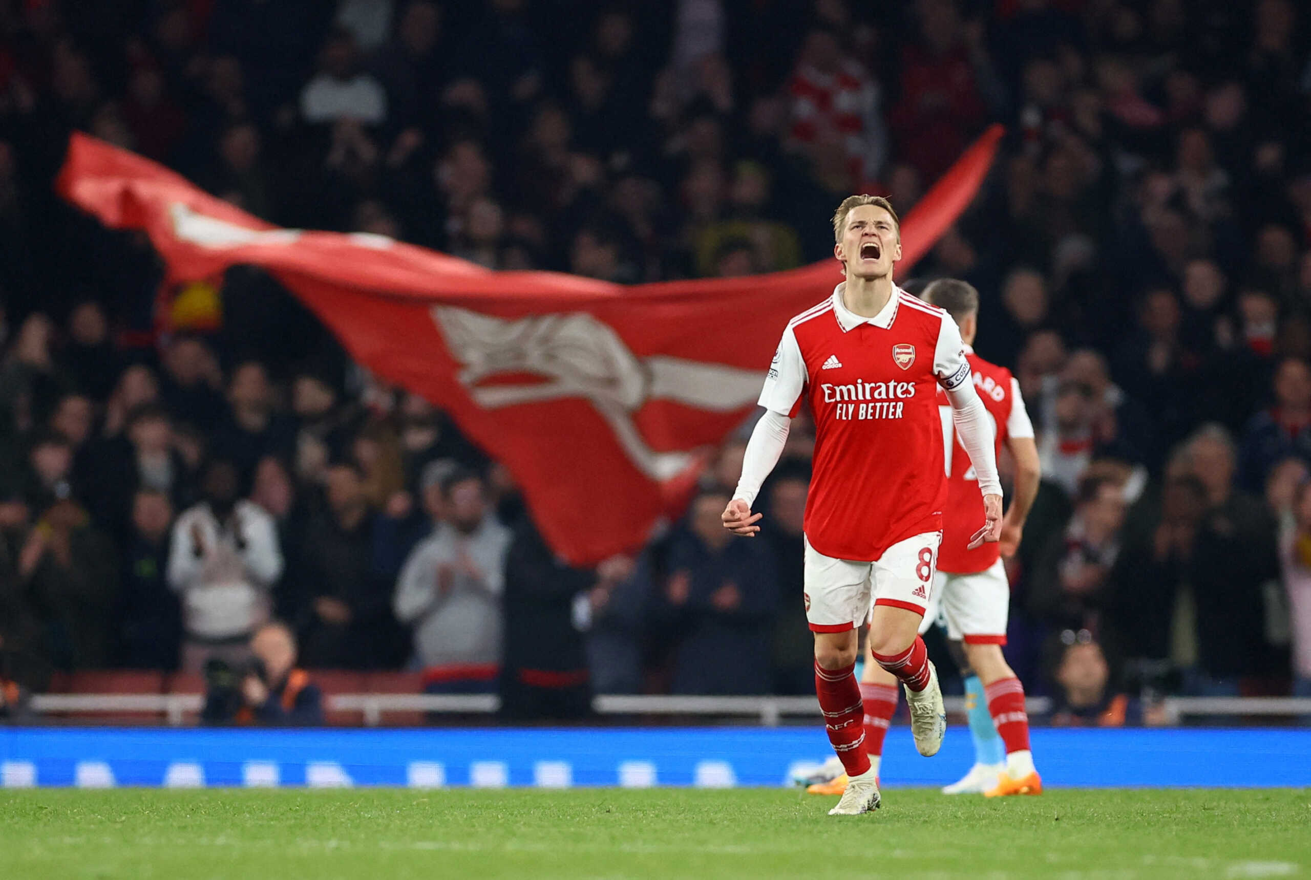 Soccer Football - Premier League - Arsenal v Southampton - Emirates Stadium, London, Britain - April 21, 2023 Arsenal's Martin Odegaard celebrates scoring their second goal REUTERS