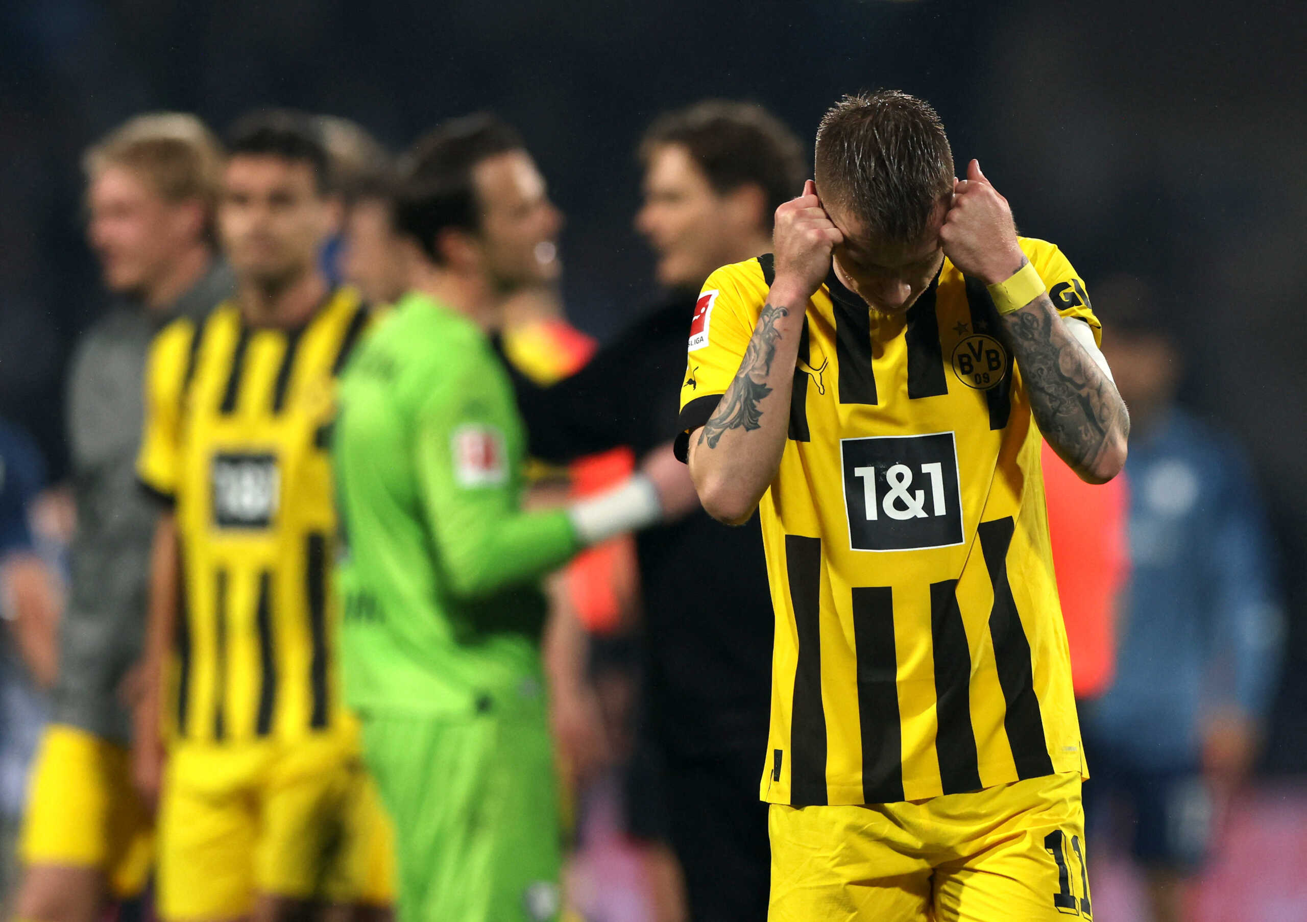 Soccer Football - Bundesliga - VfL Bochum v Borussia Dortmund - Ruhrstadion, Bochum, Germany - April 28, 2023 Borussia Dortmund's Marco Reus looks dejected after the match REUTERS