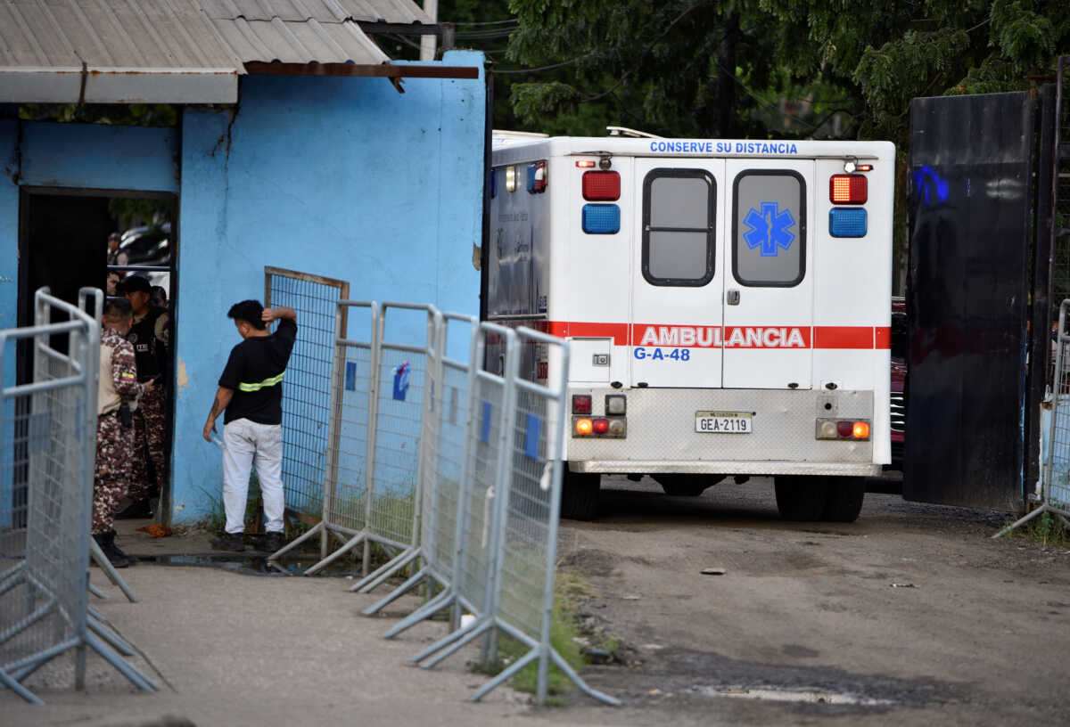 An ambulance is seen at the Penitenciaria del Litoral prison after a riot, in Guayaquil, Ecuador April 14, 2023. REUTERS