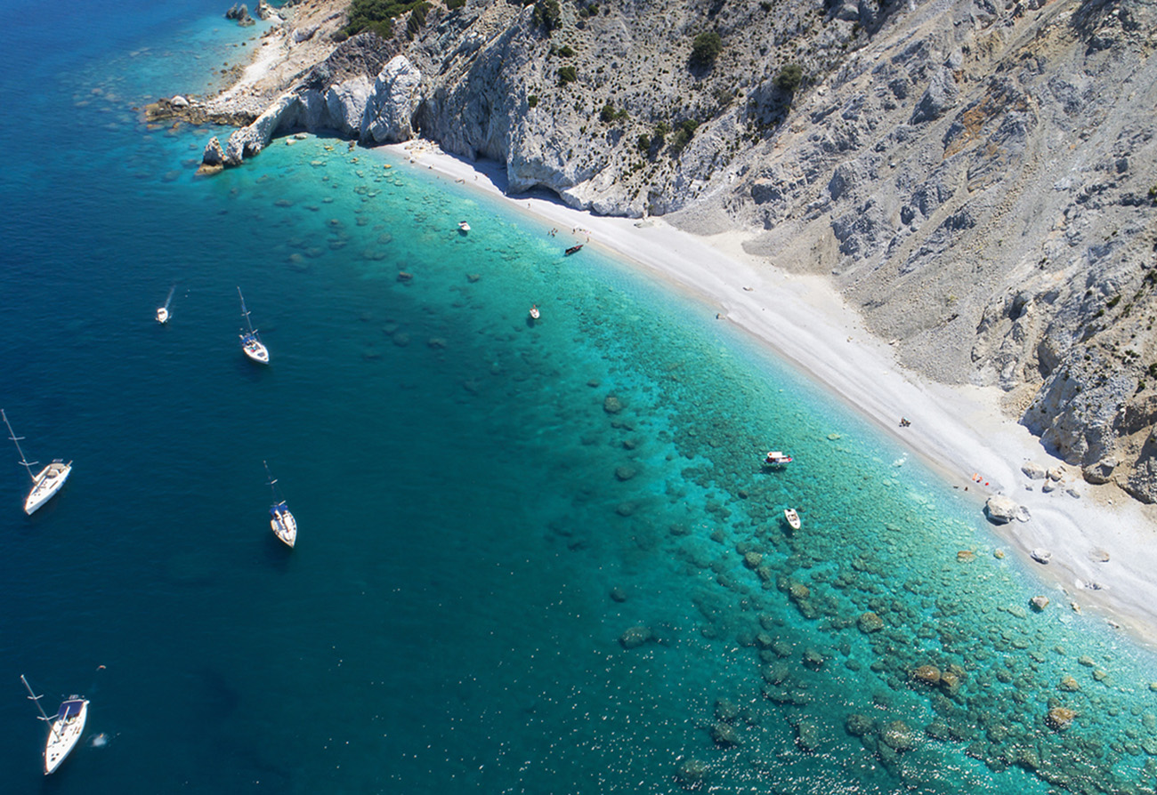 Aerial view of Lalaria beach in Skiathos, Greece