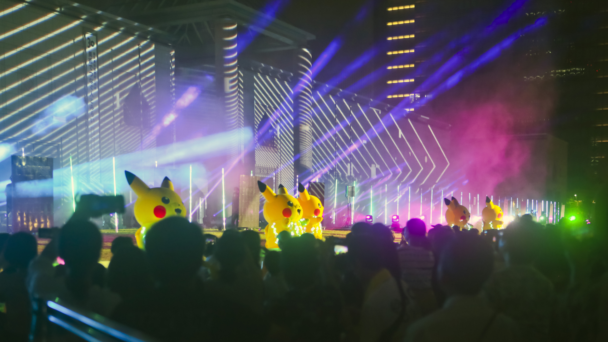 Yokohama, Kanagawa Prefecture, Japan: Pokémon Go Fest 2019 Yokohama - Pikachu Outbreak show at the square in front of Art Museum Yokohama. People from all over the world enjoy the event. It is an entry free annual event.