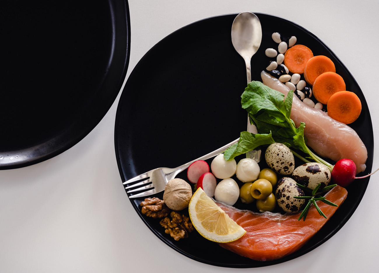 Intermittent fasting method - sixteen hours diet, eight hours eating time. Healthy lifestyle concept. Close-up, copy space, top view.