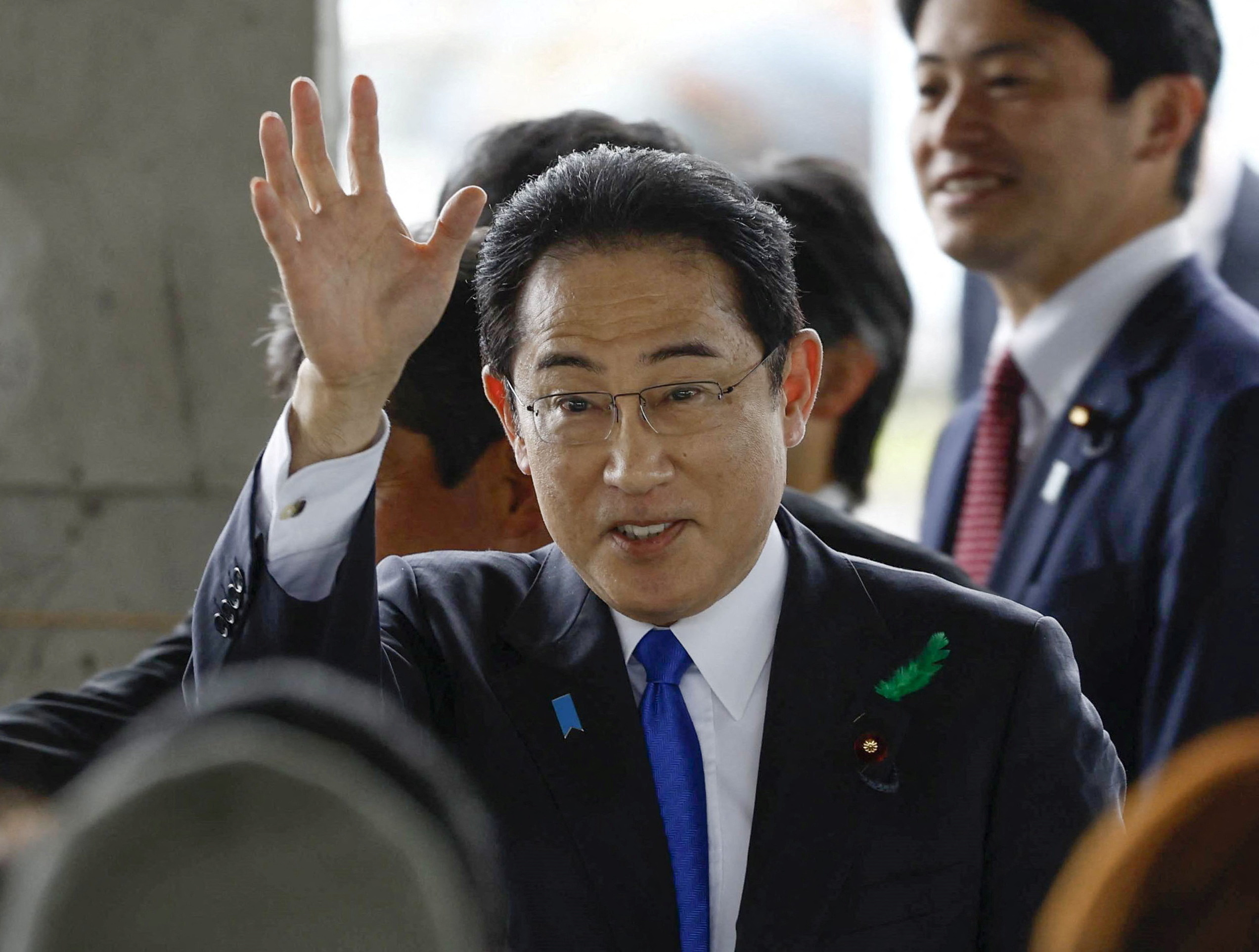 Japanese Prime Minister Fumio Kishida attends his outdoor speech at Saikazaki fishing port in Wakayama,Wakayama Prefecture, south-western Japan April 15, 2023, in this photo released by Kyodo. Mandatory credit Kyodo via REUTERS  ATTENTION EDITORS - THIS IMAGE WAS PROVIDED BY A THIRD PARTY. MANDATORY CREDIT. JAPAN OUT. NO COMMERCIAL OR EDITORIAL SALES IN JAPAN. THIS IMAGE WAS PROCESSED BY REUTERS TO ENHANCE QUALITY, AN UNPROCESSED VERSION HAS BEEN PROVIDED SEPARATELY.