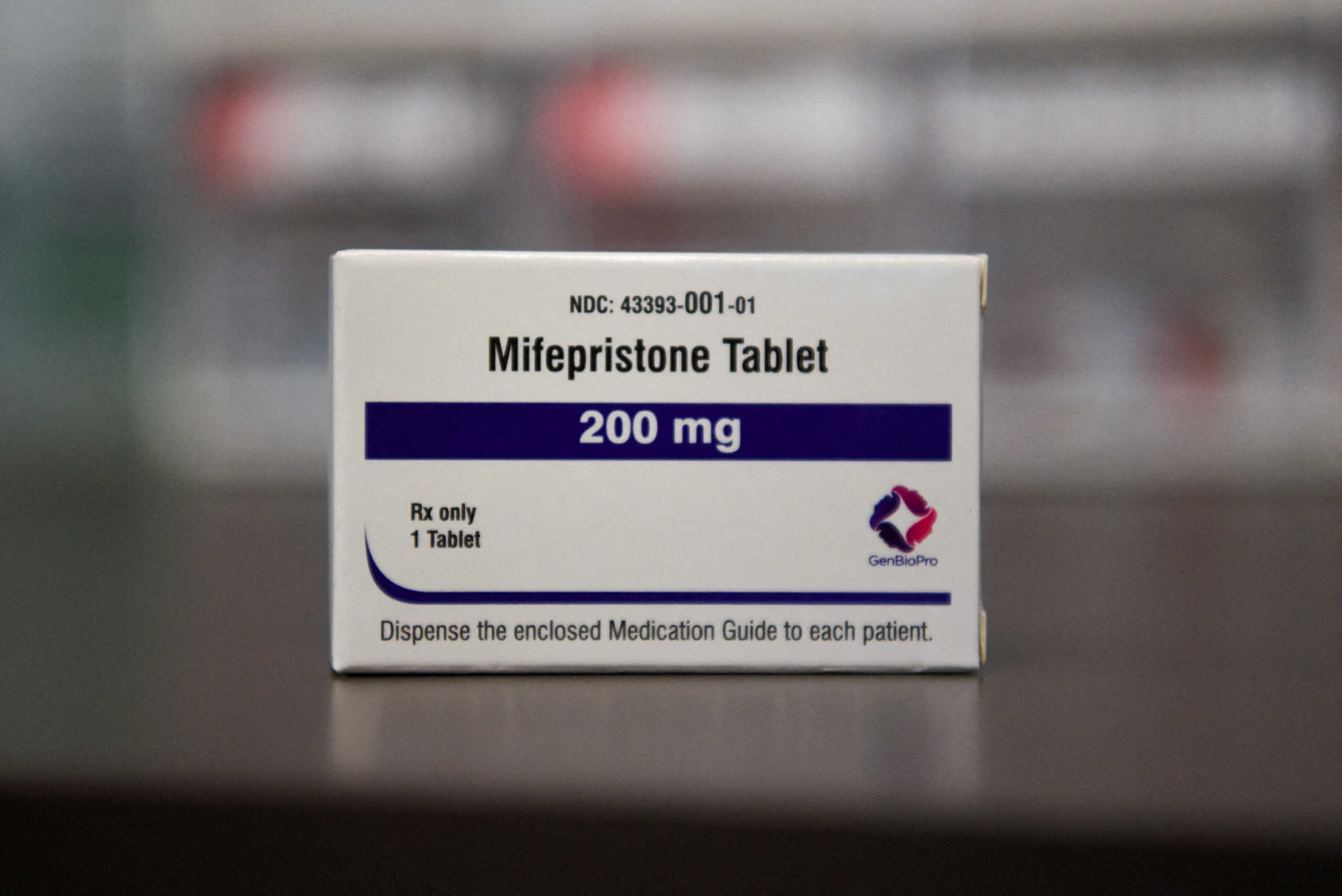 FILE PHOTO: A box containing a Mifepristone tablet is seen at Blue Mountain Clinic in Missoula, Montana, U.S. February 28, 2023. REUTERS