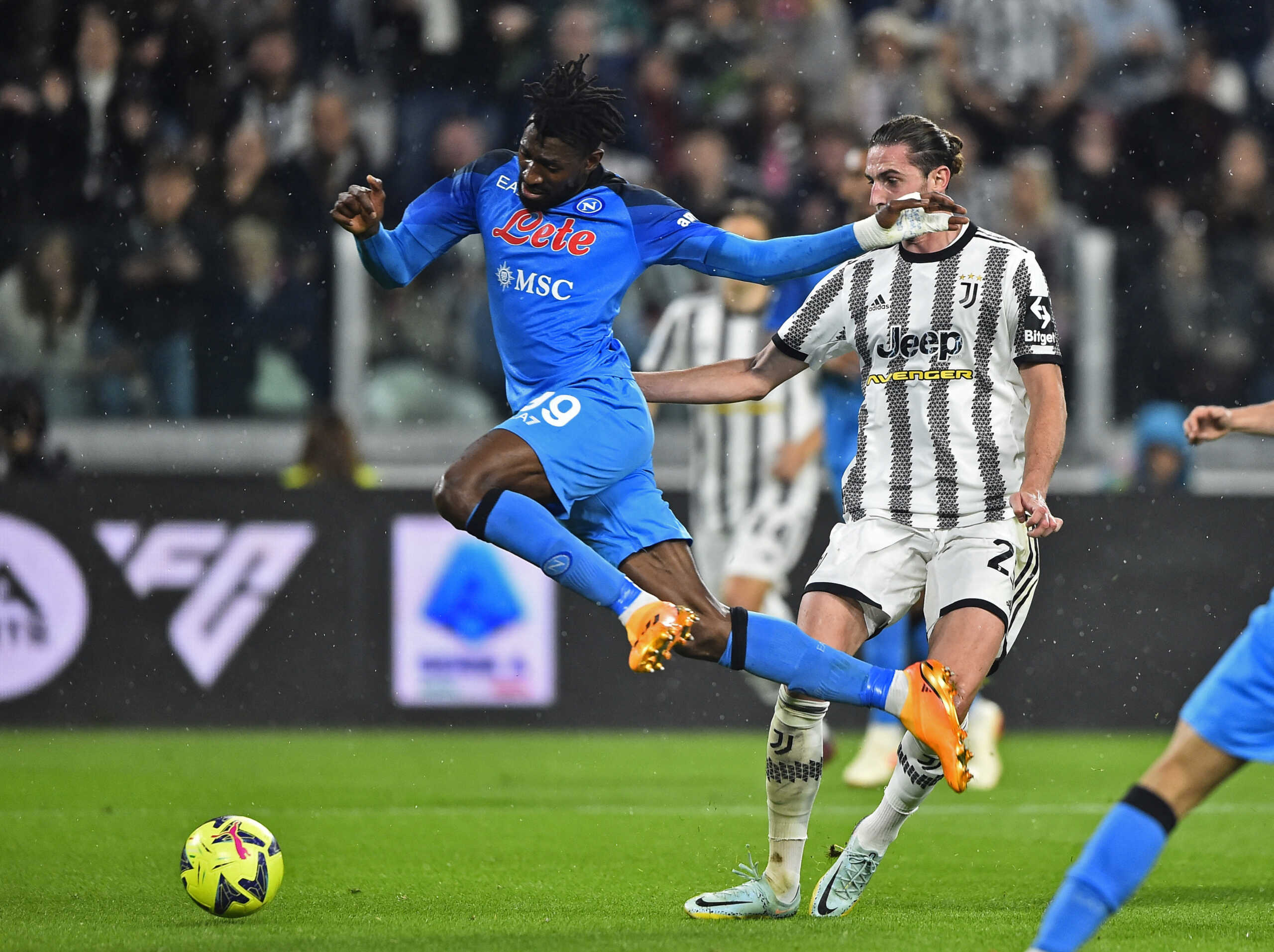 Soccer Football - Serie A - Juventus v Napoli - Allianz Stadium, Turin, Italy - April 23, 2023 Napoli's Andre-Frank Zambo Anguissa in action with Juventus' Adrien Rabiot REUTERS
