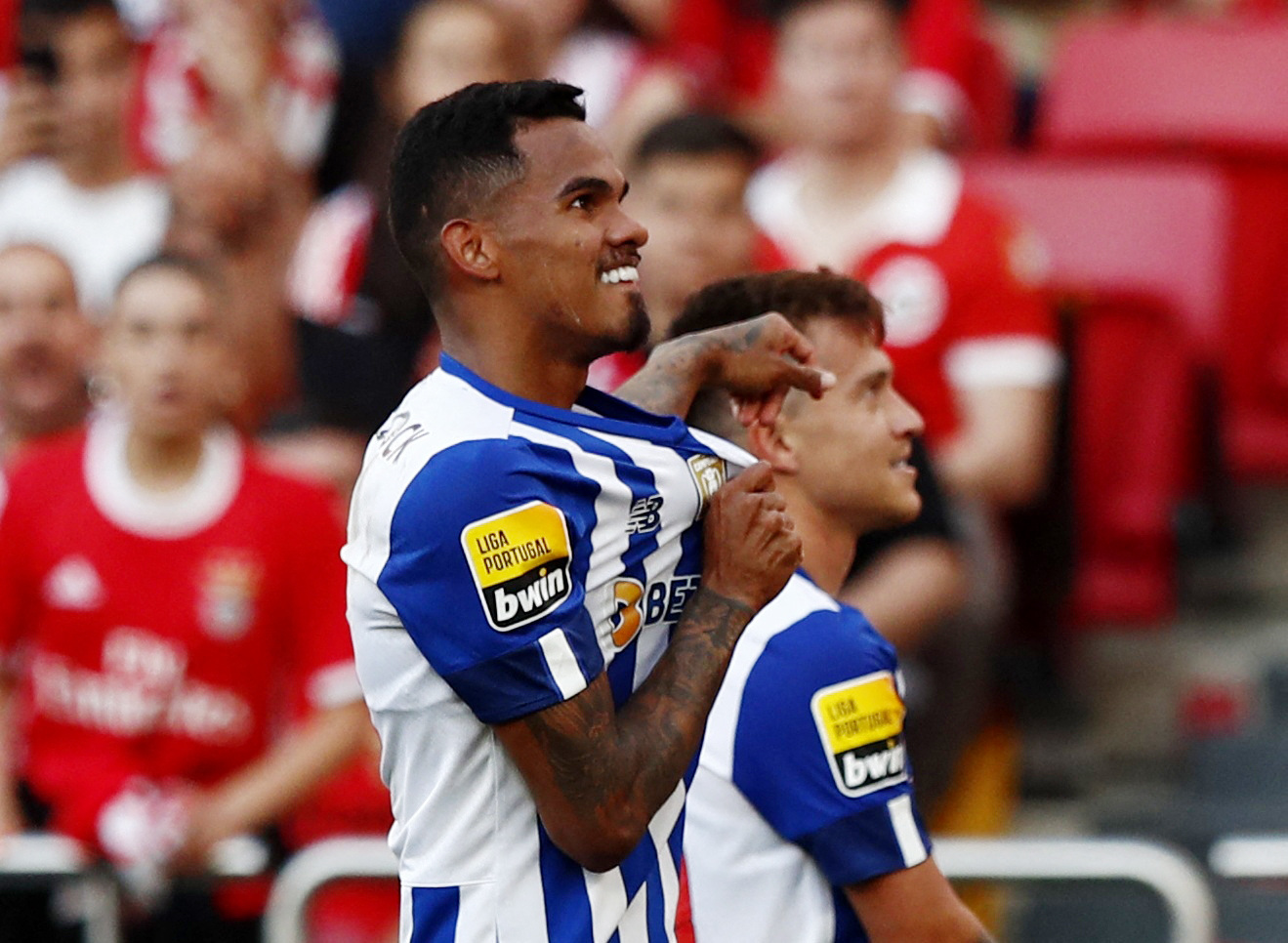 Soccer Football - Primeira Liga - Benfica v FC Porto - Estadio da Luz, Lisbon, Portugal - April 7, 2023 FC Porto's Galeno celebrates scoring a goal later disallowed for offside REUTERS