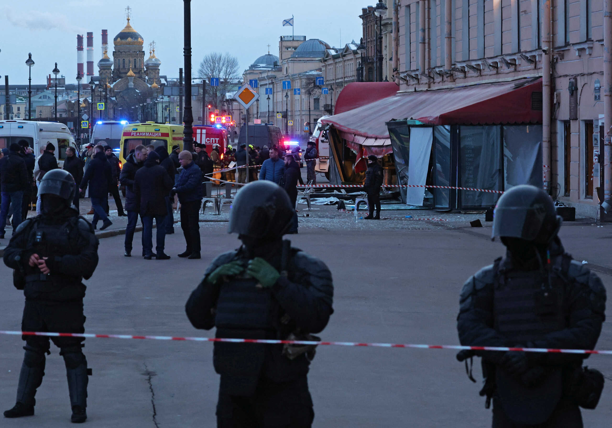 Investigators and members of emergency services work at the site of an explosion in a cafe in Saint Petersburg, Russia April 2, 2023. REUTERS