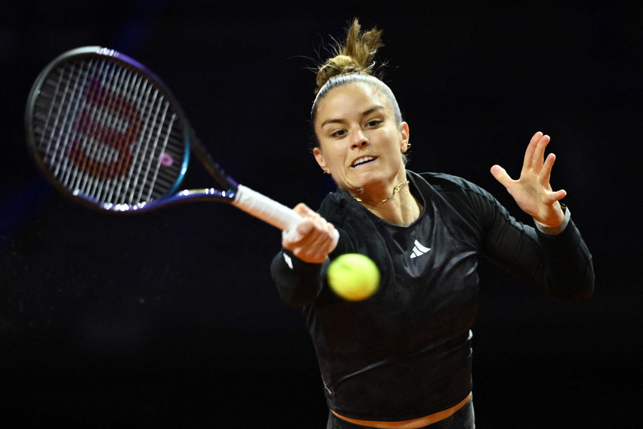 Tennis - WTA 500 - Stuttgart Open - Porsche Arena, Stuttgart, Germany - April 19, 2023 Greece's Maria Sakkari in action during her round of 32 match against Czech Republic's Karolina Pliskova REUTERS