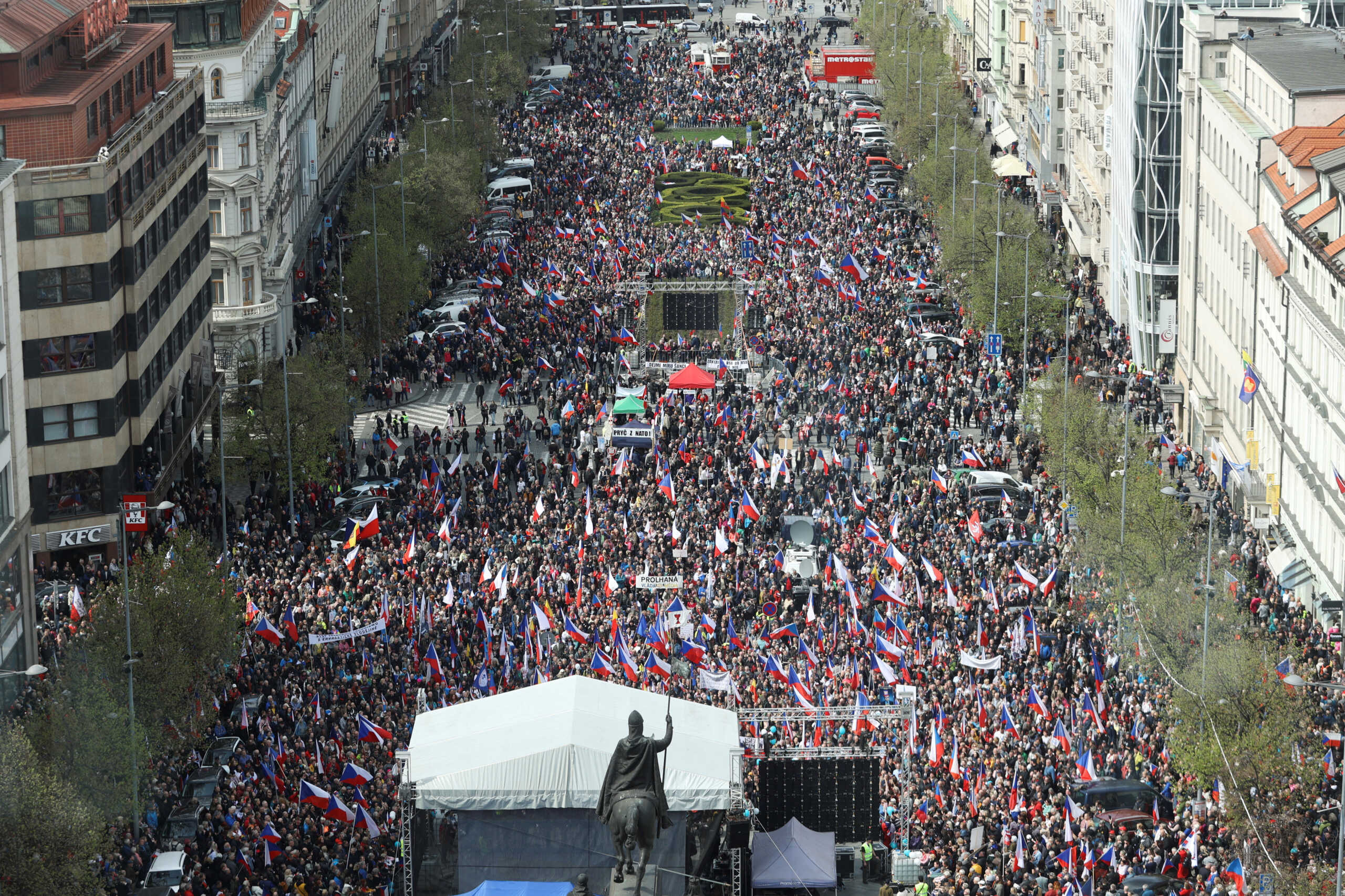Demonstrators take part in an anti-government protest rally in Prague, Czech Republic, April 16, 2023. REUTERS