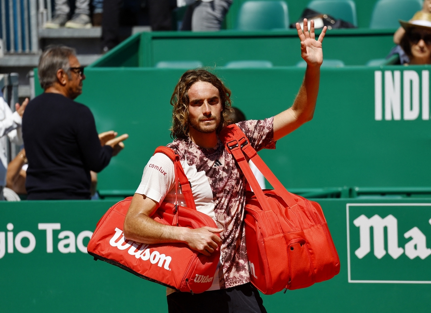 Tennis - ATP Masters 1000 - Monte Carlo Masters - Monte-Carlo Country Club, Roquebrune-Cap-Martin, France - April 14, 2023  Greece's Stefanos Tsitsipas acknowledges fans after losing his quarter final match against Taylor Fritz of the U.S. REUTERS