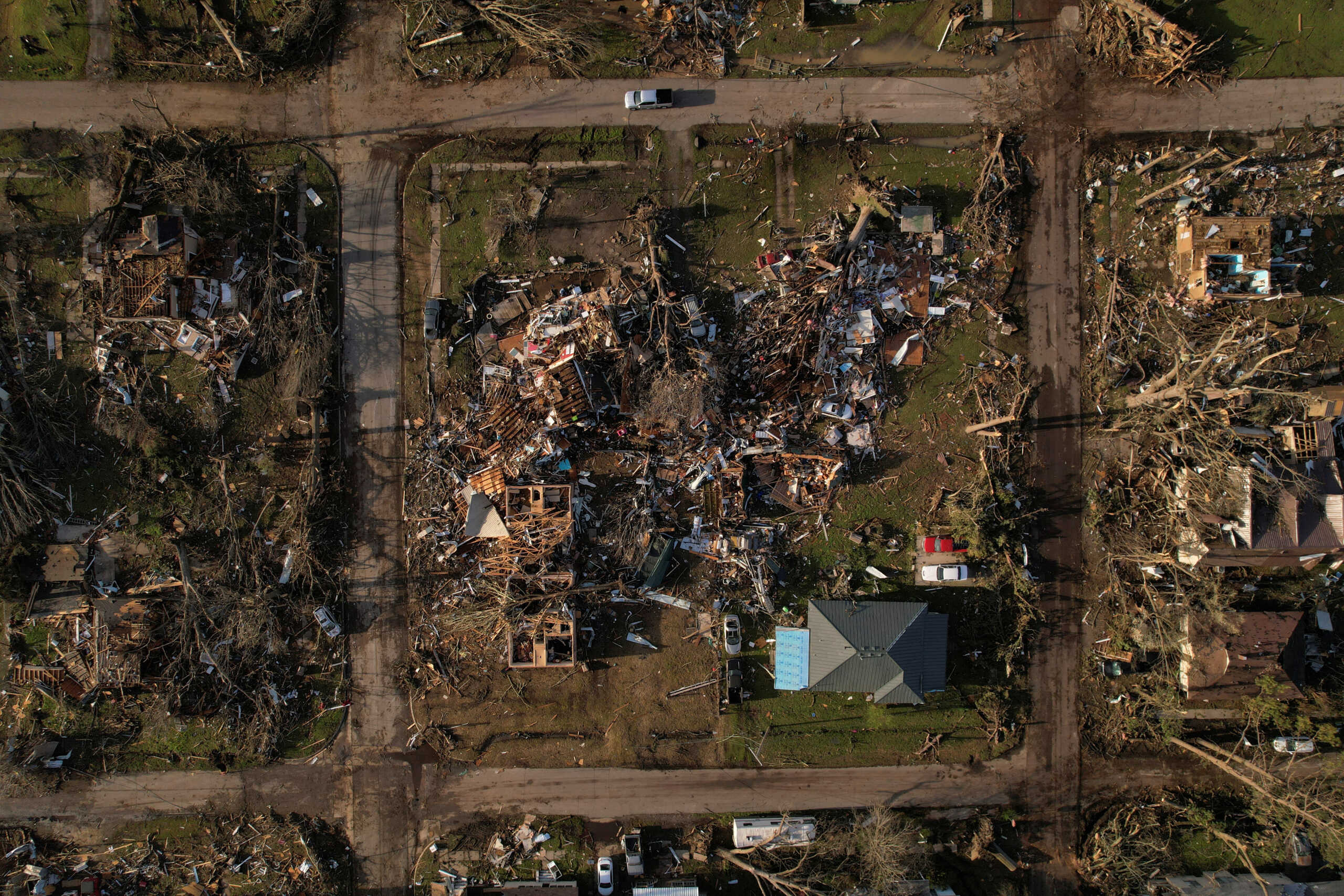 An aerial view of the damage following a tornado in Wynne, Arkansas, U.S. April 1, 2023. REUTERS