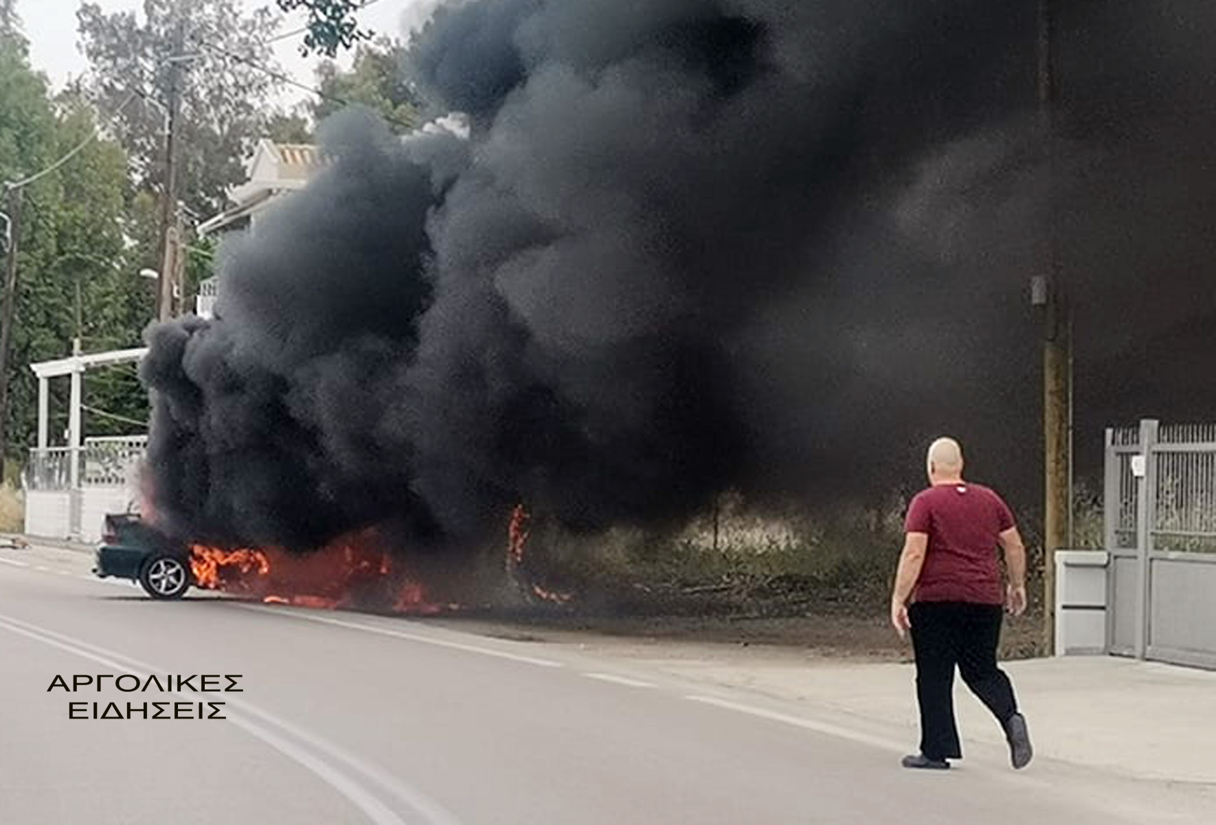 Αργολίδα: Τροχαίο με αυτοκίνητο να αρπάζει φωτιά και να καίγεται